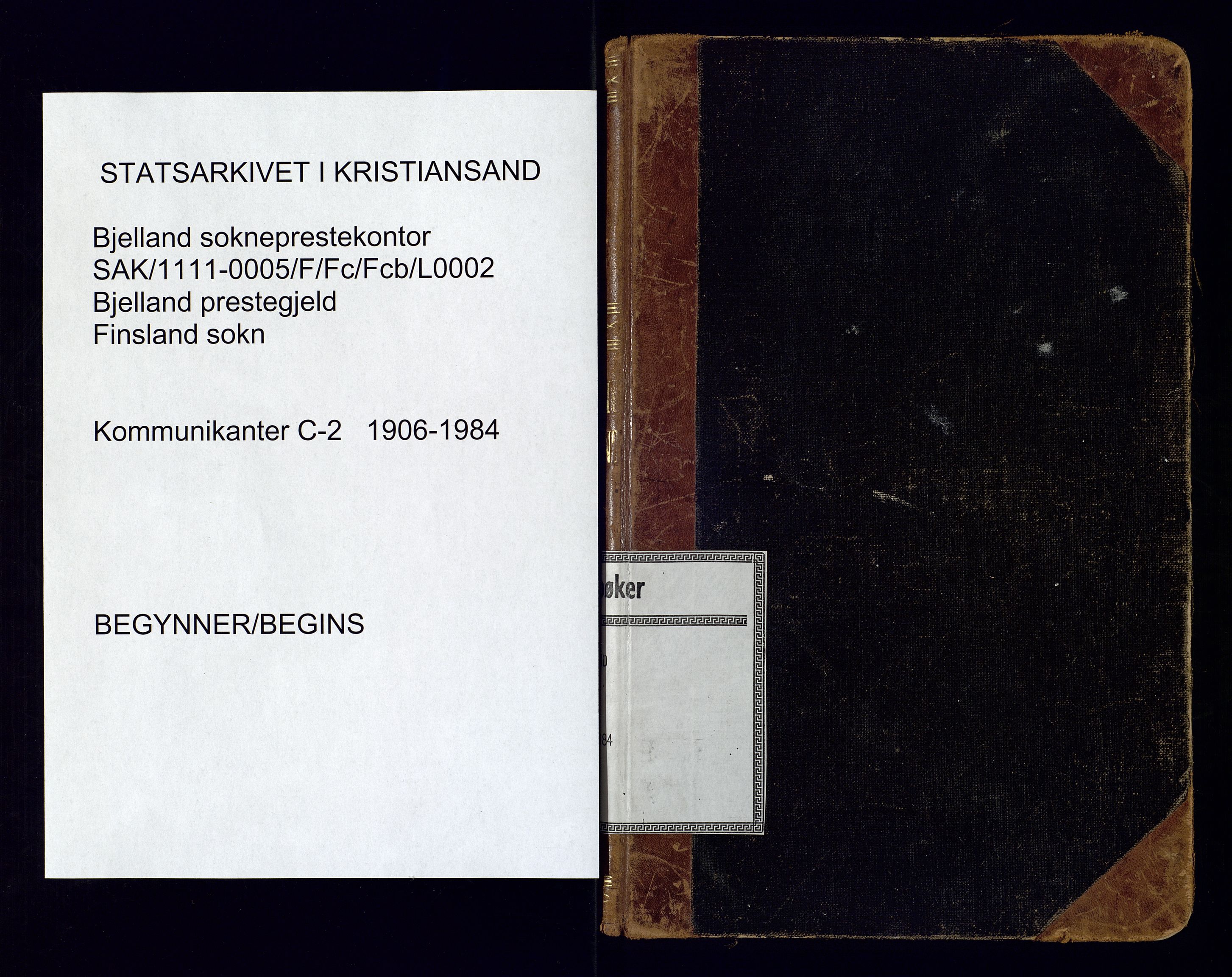 Bjelland sokneprestkontor, SAK/1111-0005/F/Fc/Fcb/L0002: Communicants register no. C-2, 1906-1984