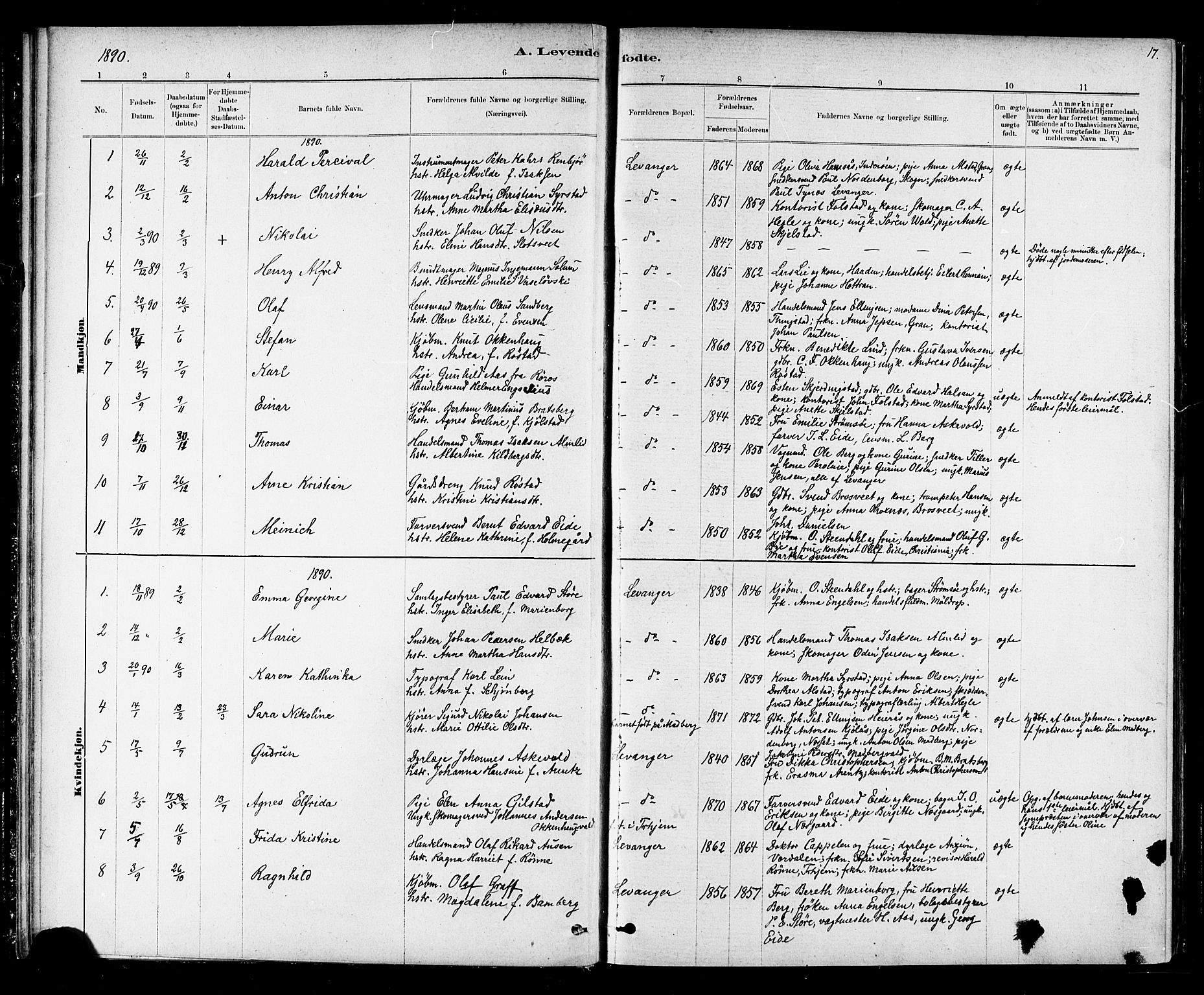 Ministerialprotokoller, klokkerbøker og fødselsregistre - Nord-Trøndelag, SAT/A-1458/720/L0192: Parish register (copy) no. 720C01, 1880-1917, p. 17