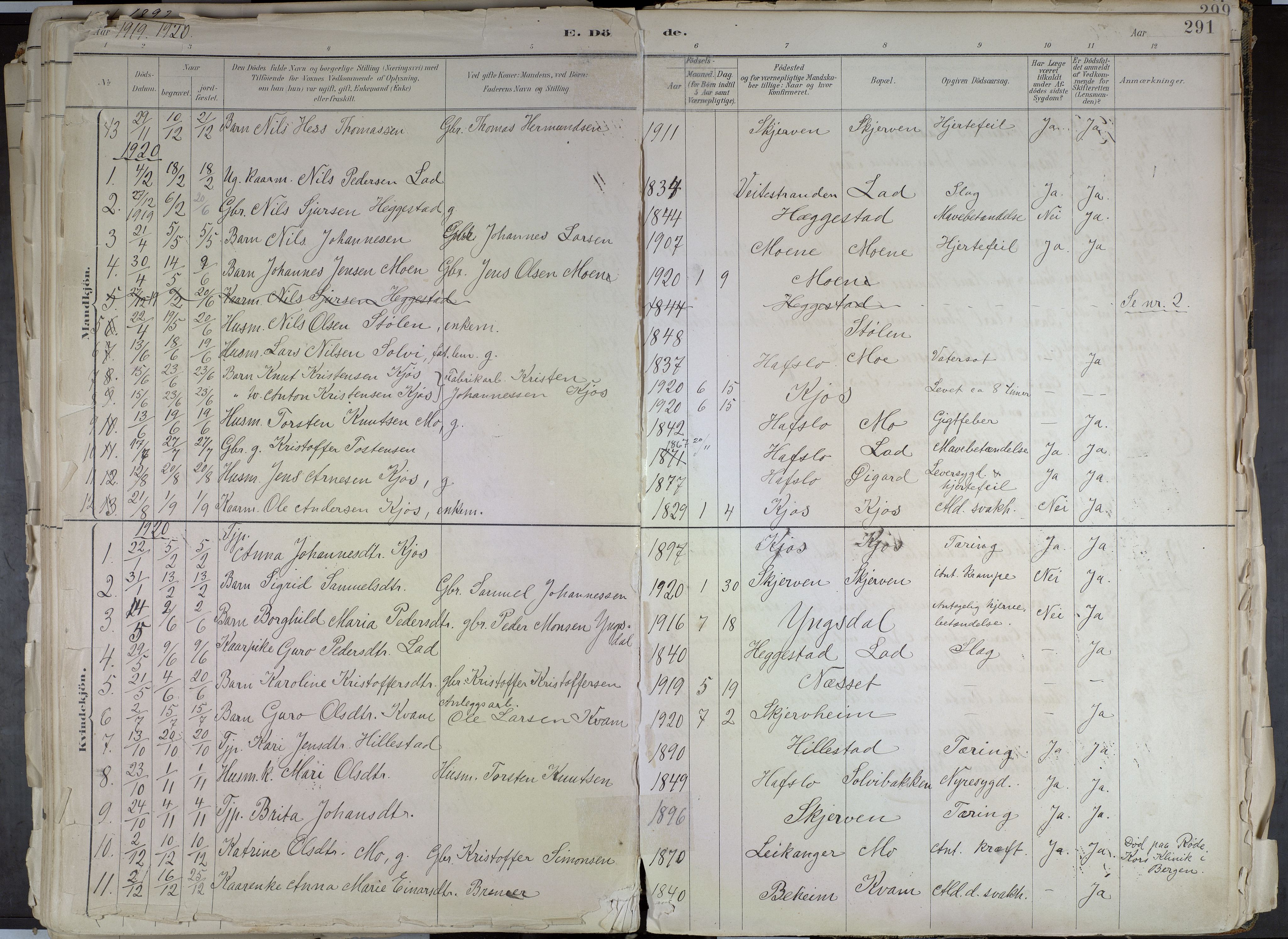 Hafslo sokneprestembete, SAB/A-80301/H/Haa/Haab/L0001: Parish register (official) no. B 1, 1886-1945, p. 291