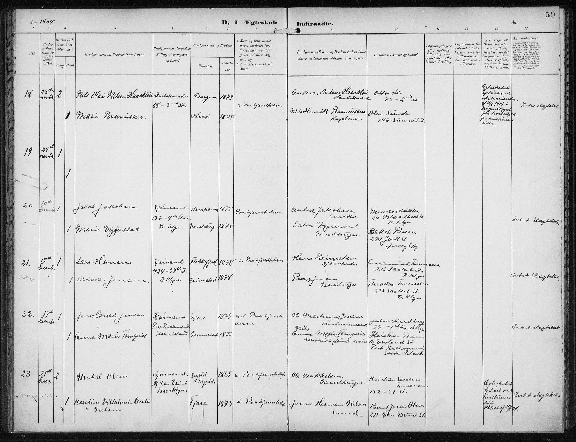 Den norske sjømannsmisjon i utlandet/New York, SAB/SAB/PA-0110/H/Ha/L0005: Parish register (official) no. A 5, 1902-1908, p. 59