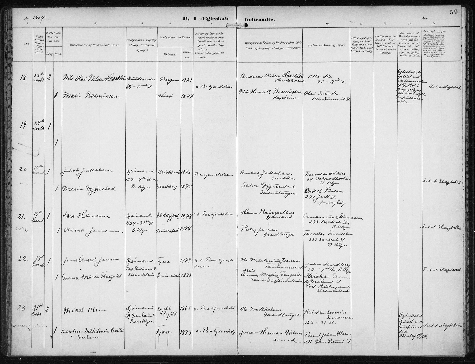 Den norske sjømannsmisjon i utlandet/New York, AV/SAB-SAB/PA-0110/H/Ha/L0005: Parish register (official) no. A 5, 1902-1908, p. 59