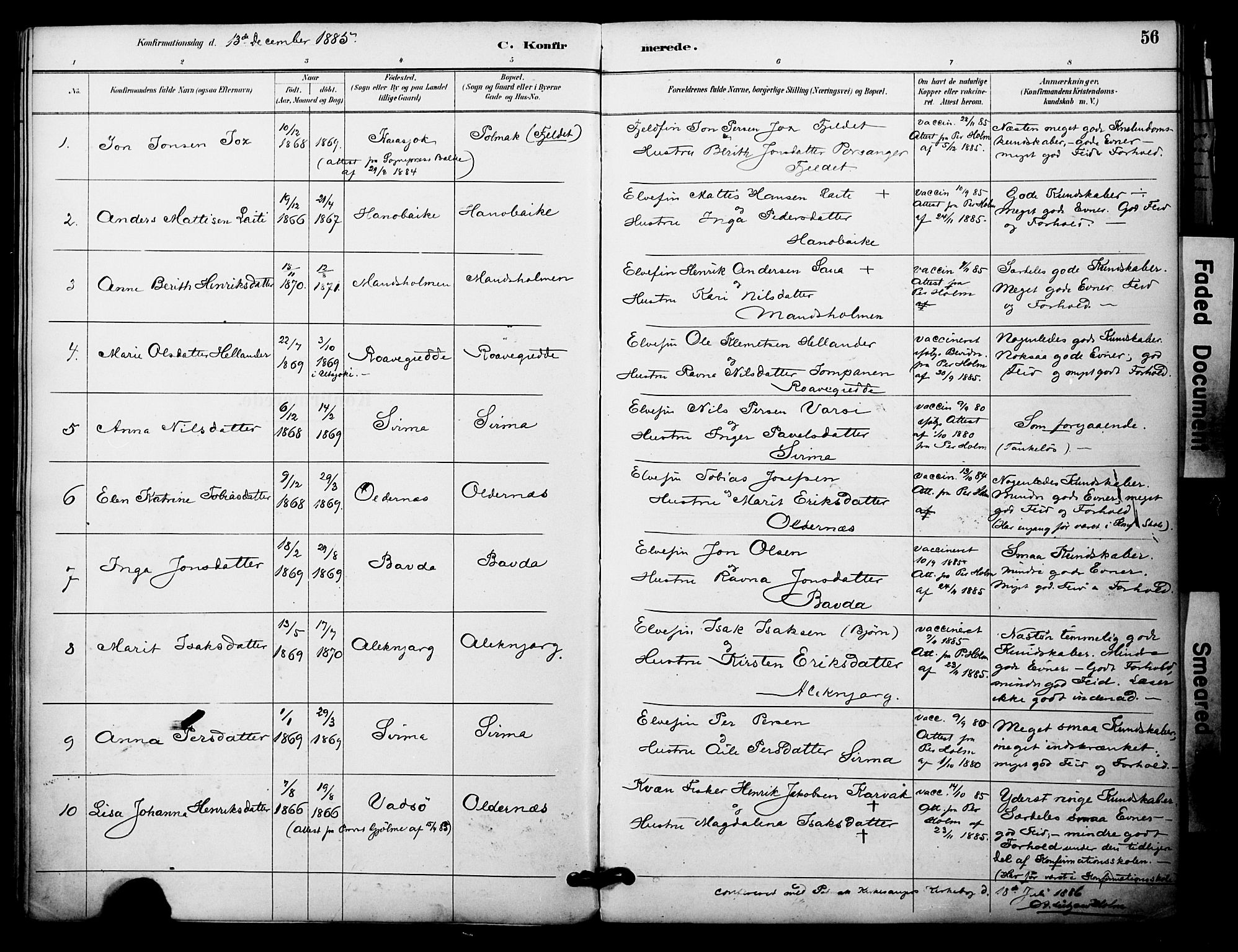 Nesseby sokneprestkontor, AV/SATØ-S-1330/H/Ha/L0005kirke: Parish register (official) no. 5, 1885-1906, p. 56