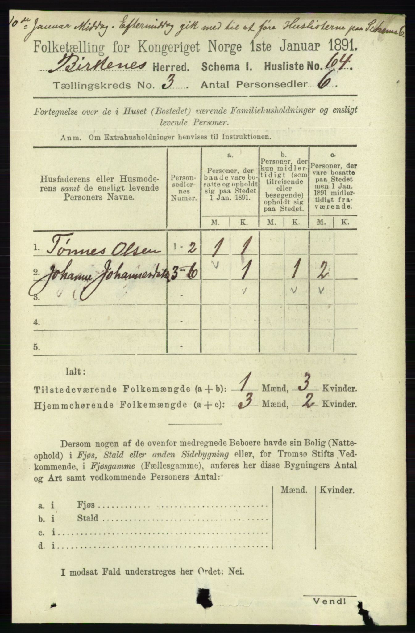 RA, 1891 Census for 0928 Birkenes, 1891, p. 844