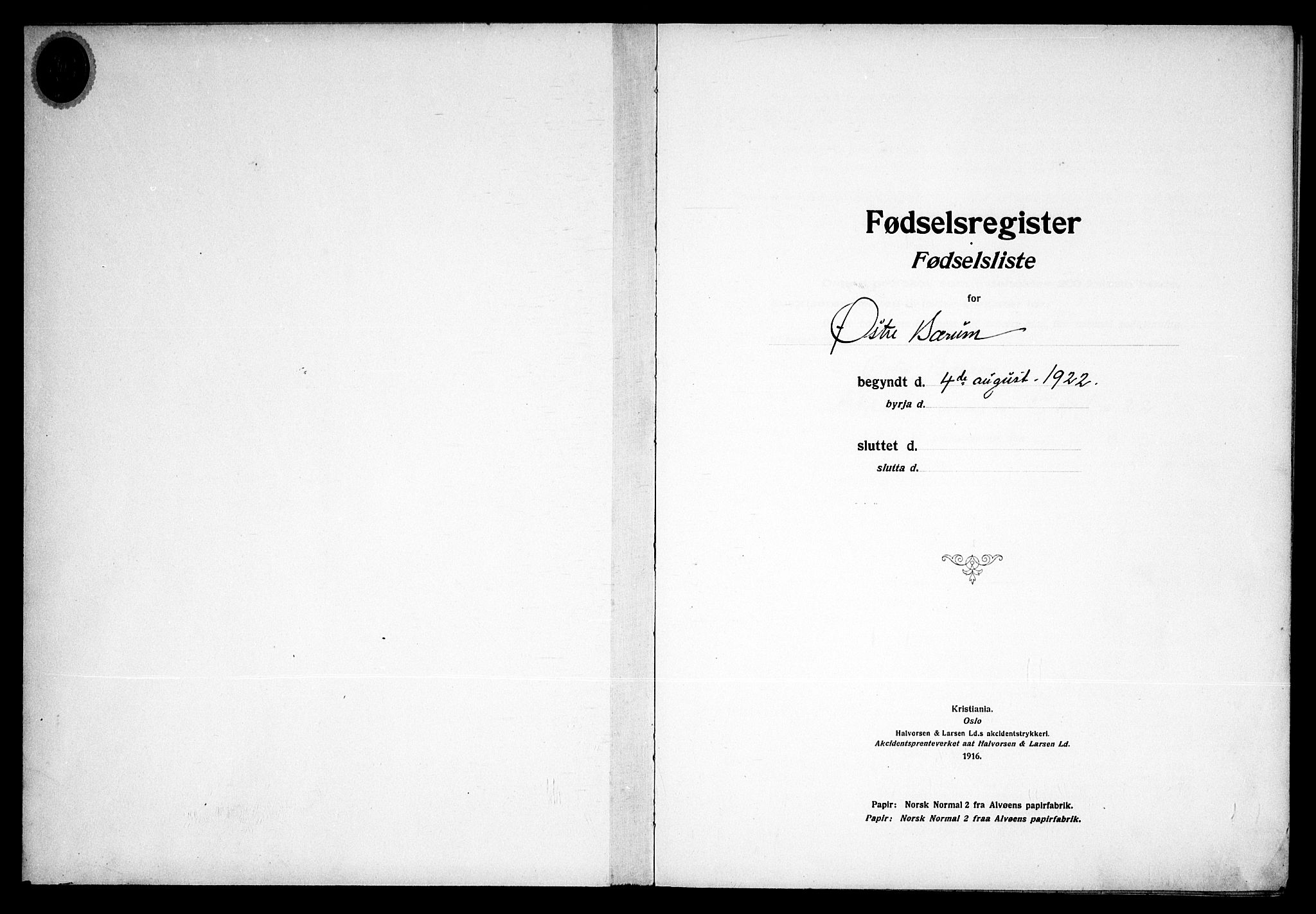 Østre Bærum prestekontor Kirkebøker, AV/SAO-A-10887/J/Ja/L0002: Birth register no. 2, 1922-1928