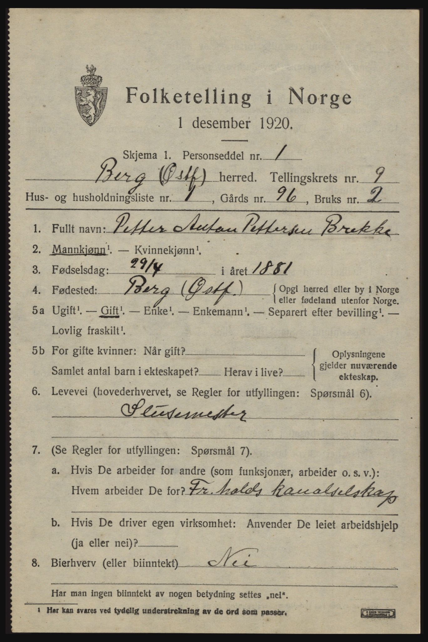 SAO, 1920 census for Berg, 1920, p. 14441