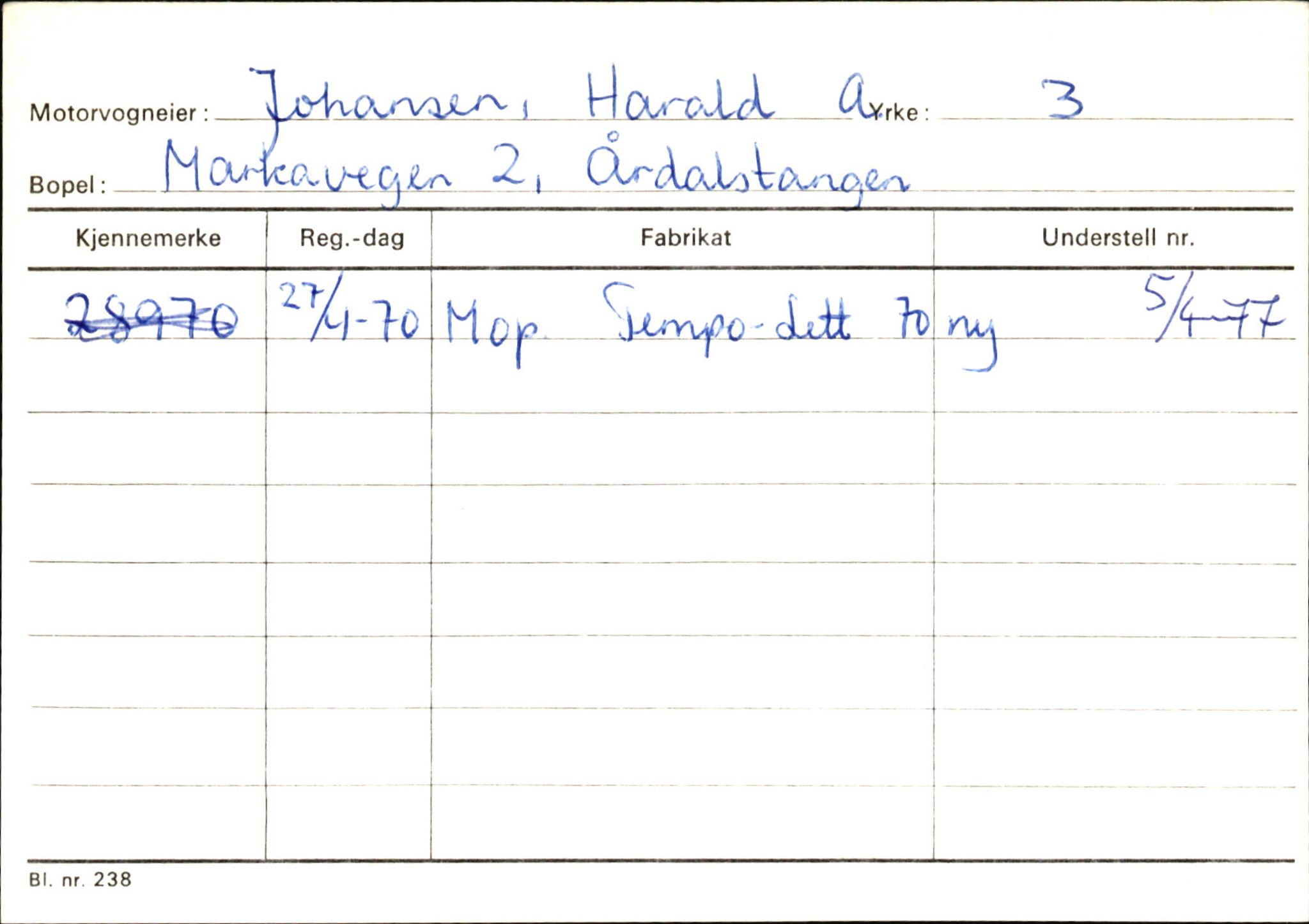 Statens vegvesen, Sogn og Fjordane vegkontor, AV/SAB-A-5301/4/F/L0145: Registerkort Vågsøy S-Å. Årdal I-P, 1945-1975, p. 968