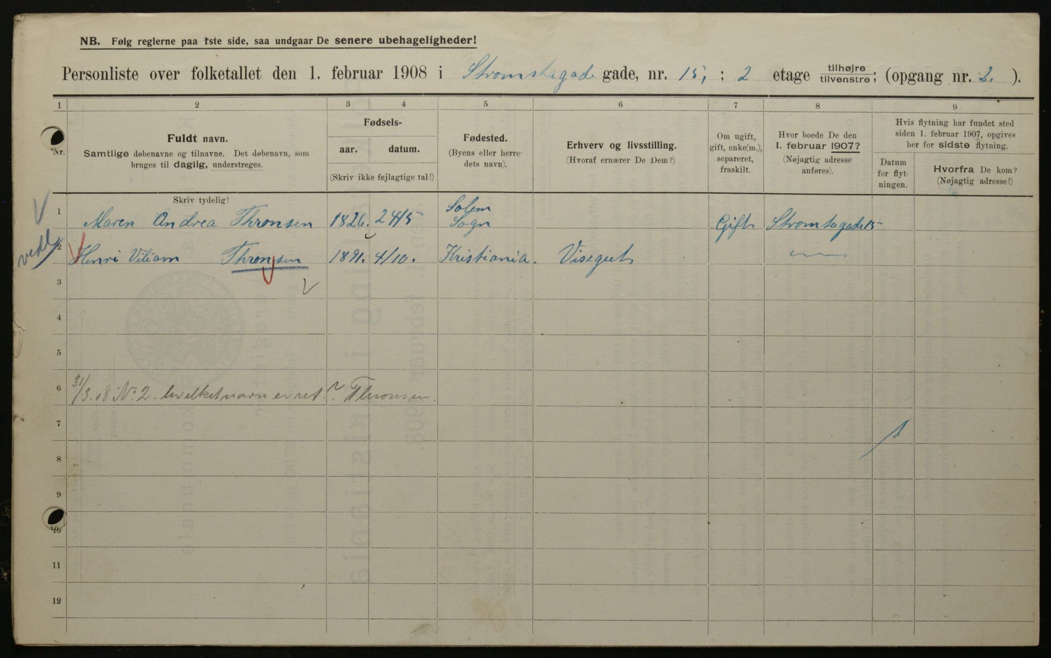 OBA, Municipal Census 1908 for Kristiania, 1908, p. 93462