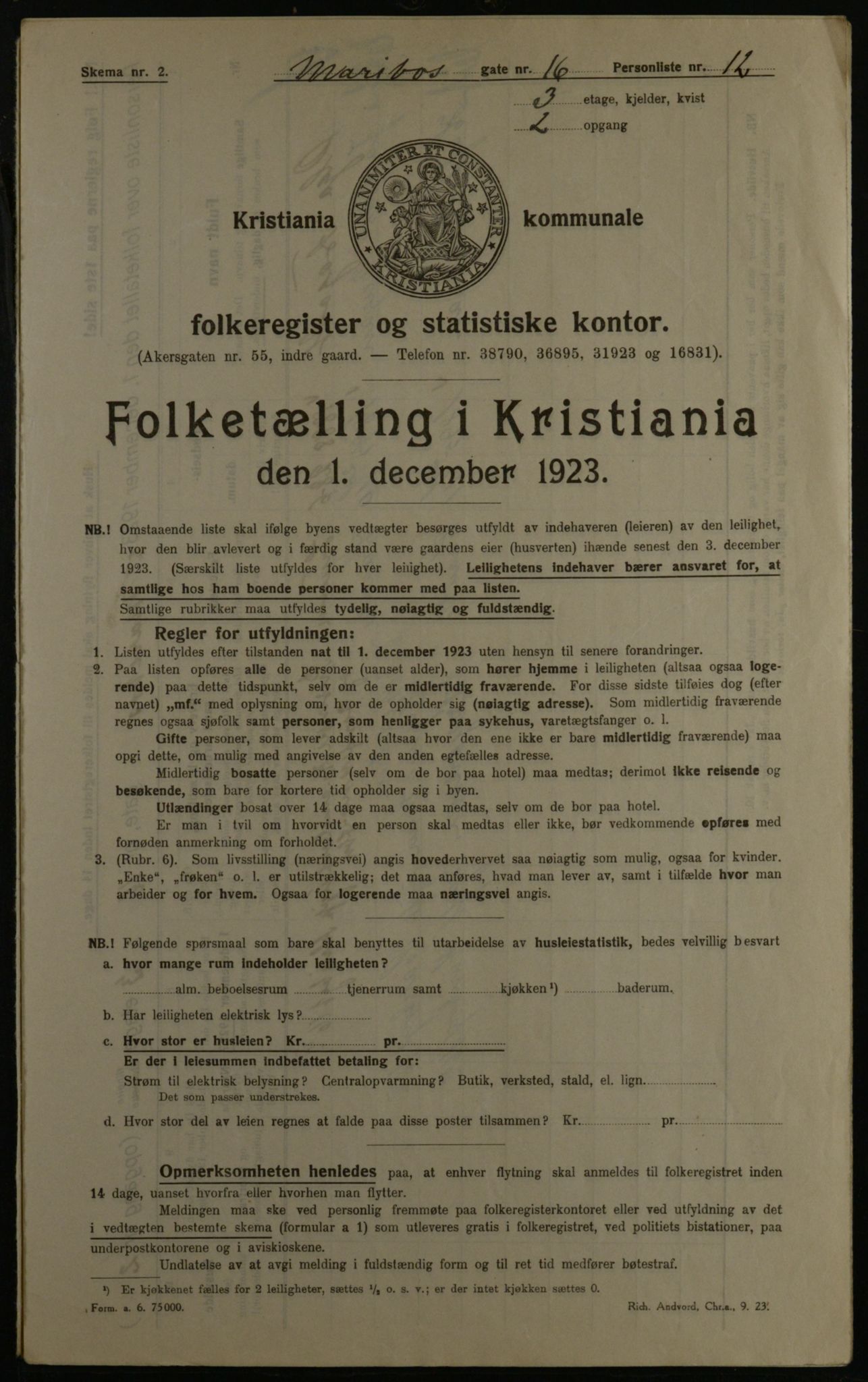 OBA, Municipal Census 1923 for Kristiania, 1923, p. 67412