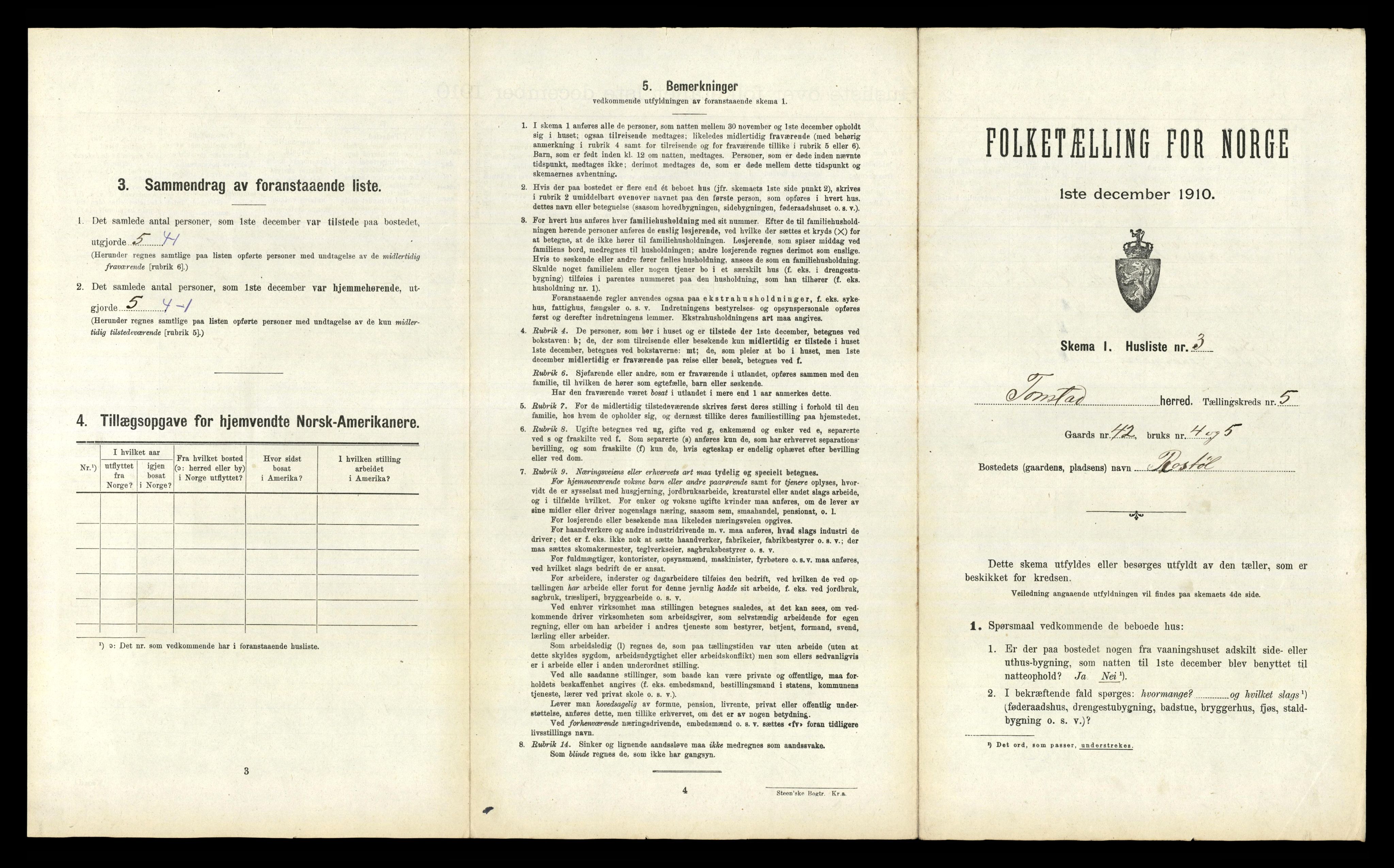 RA, 1910 census for Tonstad, 1910, p. 208