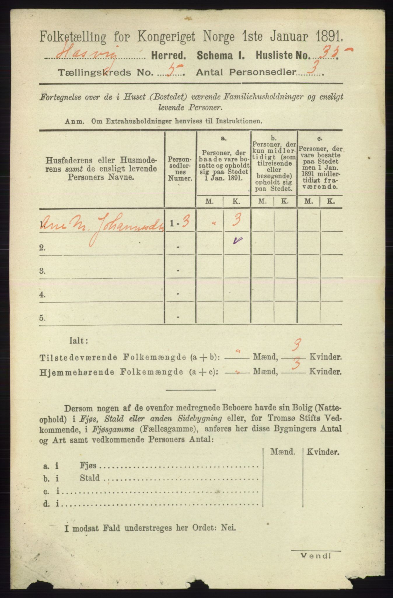 RA, 1891 census for 2015 Hasvik, 1891, p. 638