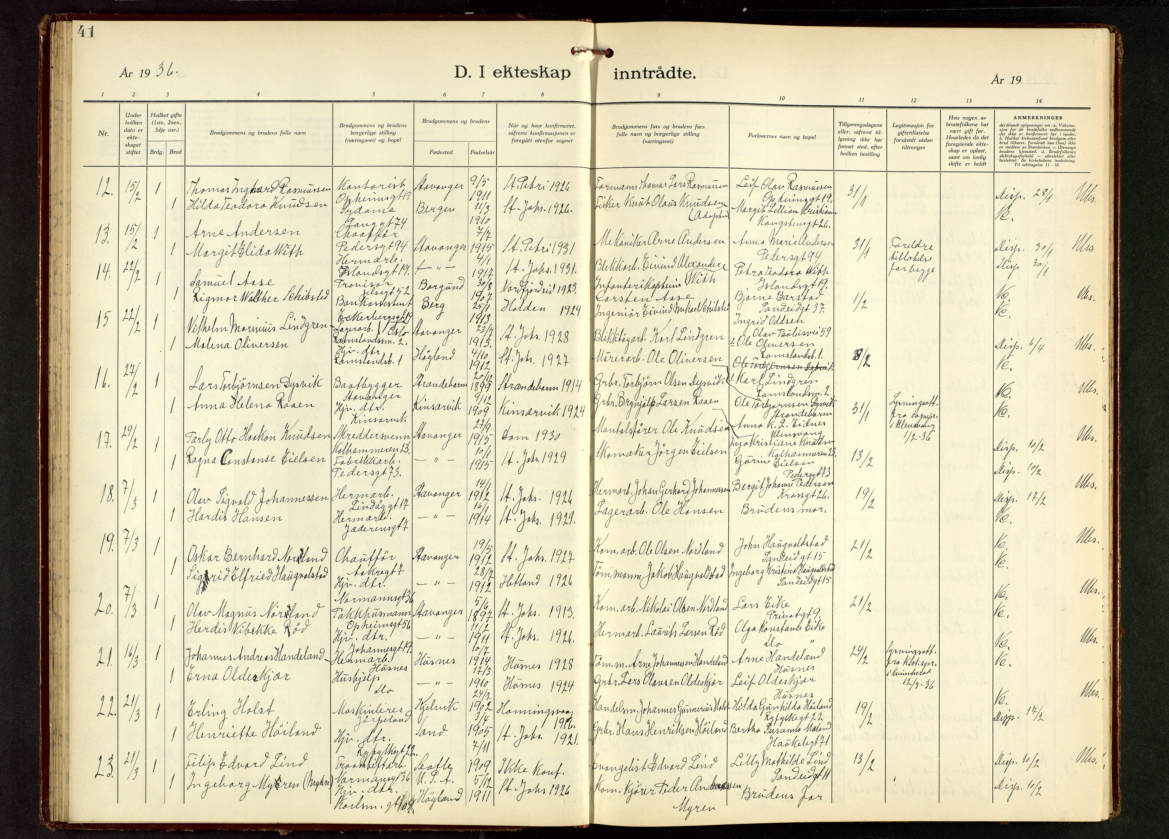 St. Johannes sokneprestkontor, SAST/A-101814/001/30/30BB/L0010: Parish register (copy) no. B 10, 1933-1946, p. 41