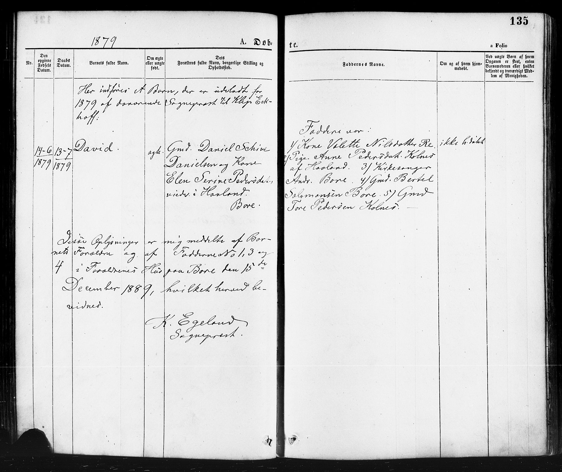 Klepp sokneprestkontor, AV/SAST-A-101803/001/3/30BA/L0006: Parish register (official) no. A 6, 1871-1885, p. 135