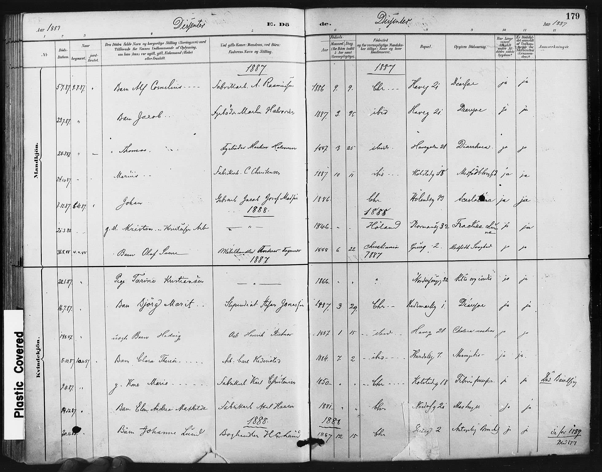 Kampen prestekontor Kirkebøker, SAO/A-10853/F/Fa/L0004: Parish register (official) no. I 4, 1885-1892, p. 179