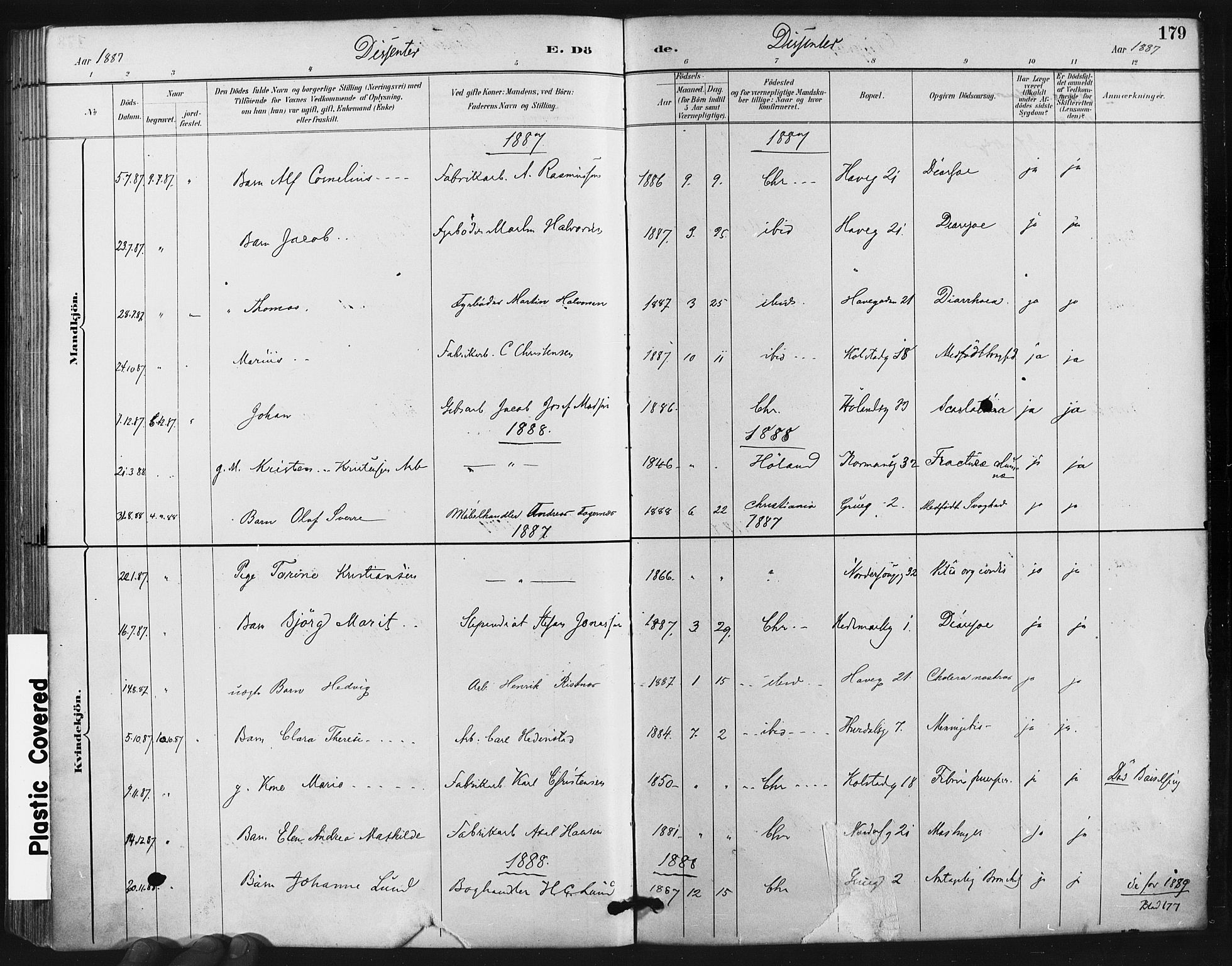 Kampen prestekontor Kirkebøker, AV/SAO-A-10853/F/Fa/L0004: Parish register (official) no. I 4, 1885-1892, p. 179
