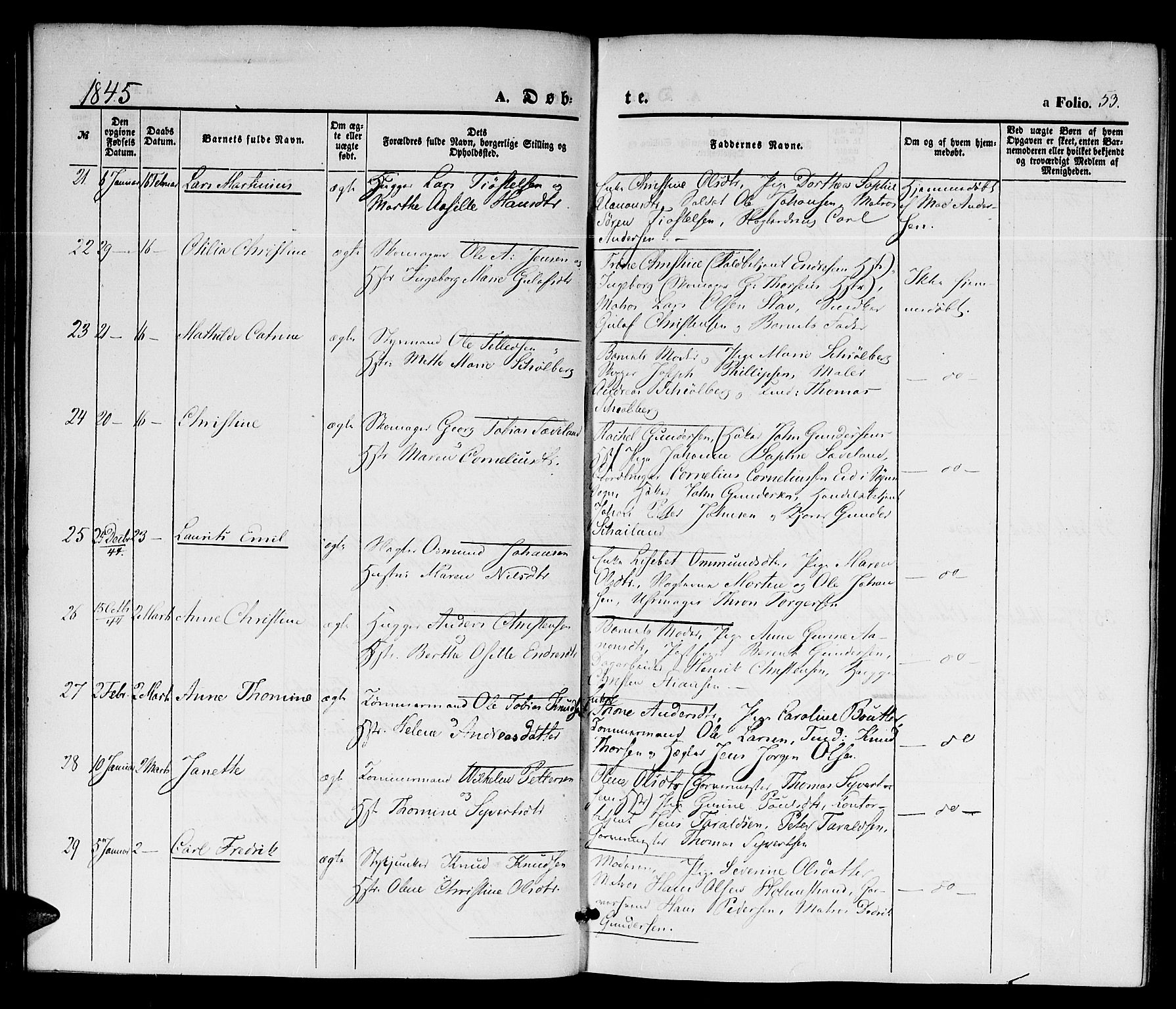 Kristiansand domprosti, SAK/1112-0006/F/Fb/L0010: Parish register (copy) no. B 10, 1843-1850, p. 53