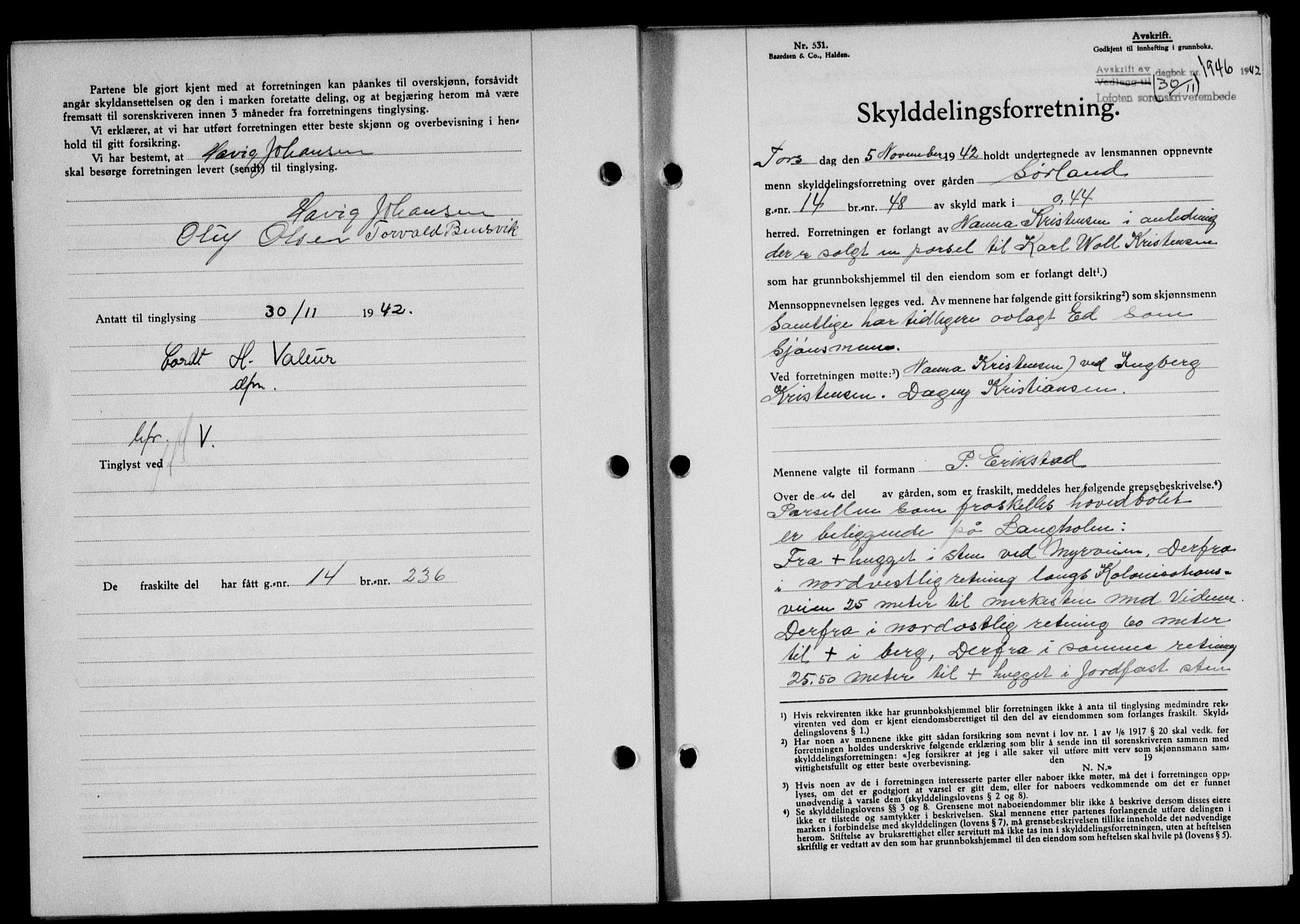 Lofoten sorenskriveri, SAT/A-0017/1/2/2C/L0010a: Mortgage book no. 10a, 1942-1943, Diary no: : 1946/1942
