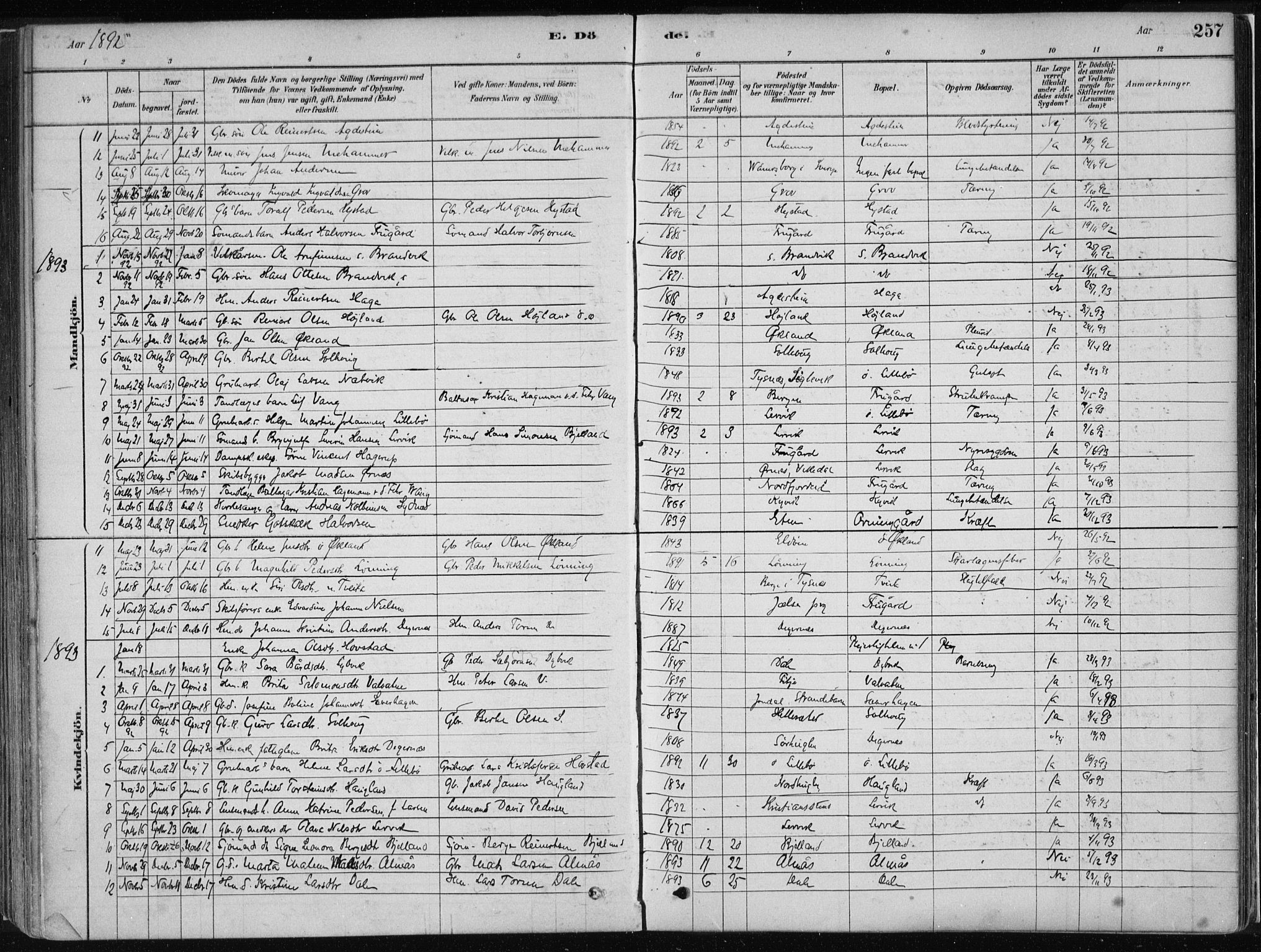 Stord sokneprestembete, SAB/A-78201/H/Haa: Parish register (official) no. B 2, 1878-1913, p. 257