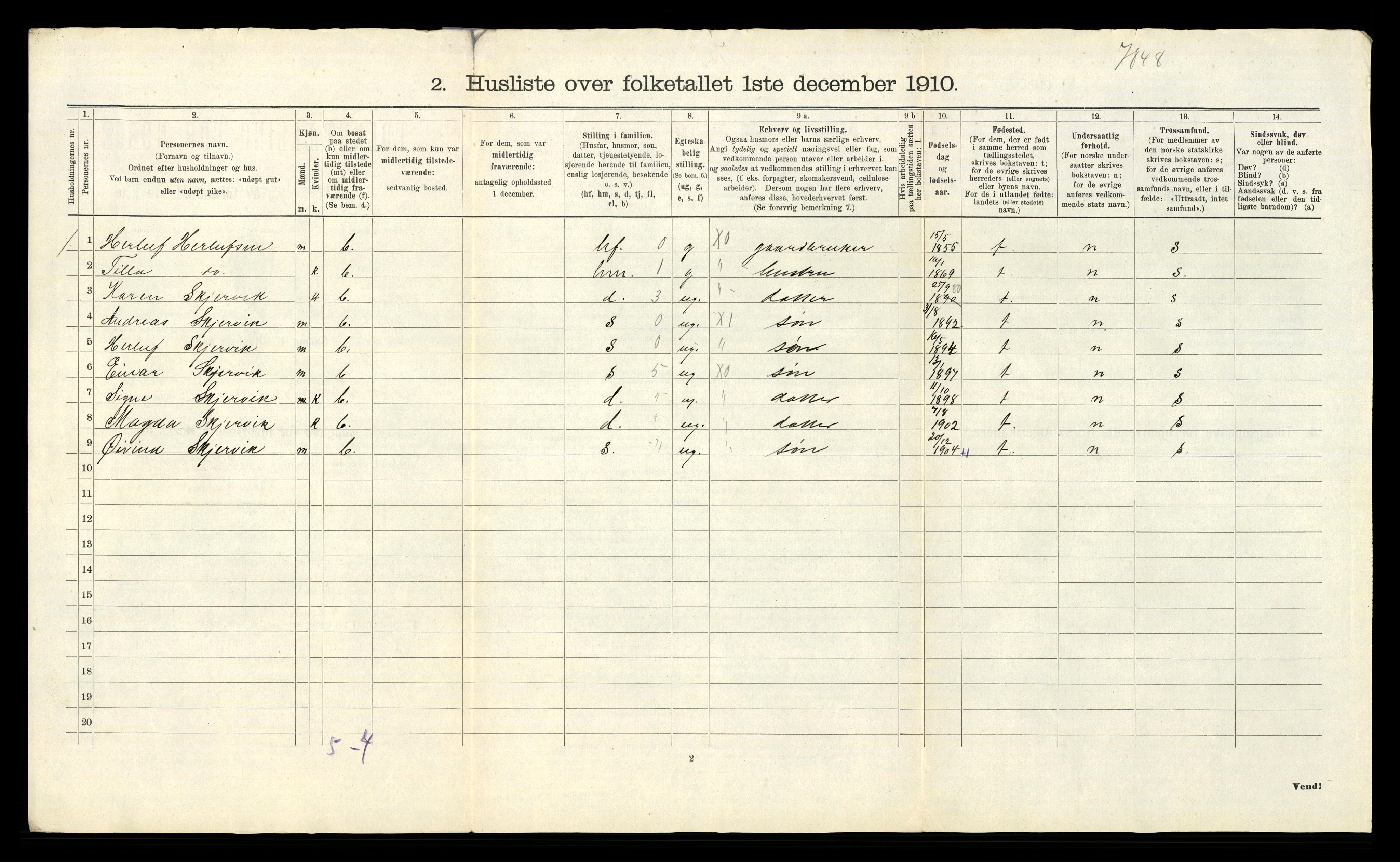 RA, 1910 census for Sande, 1910, p. 44