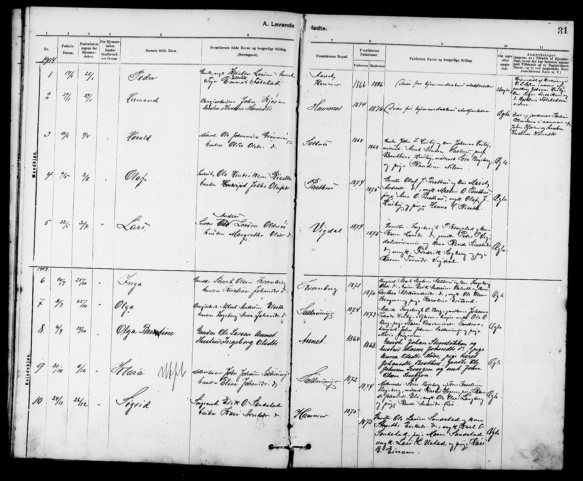 Ministerialprotokoller, klokkerbøker og fødselsregistre - Sør-Trøndelag, SAT/A-1456/666/L0790: Parish register (copy) no. 666C03, 1885-1908, p. 31