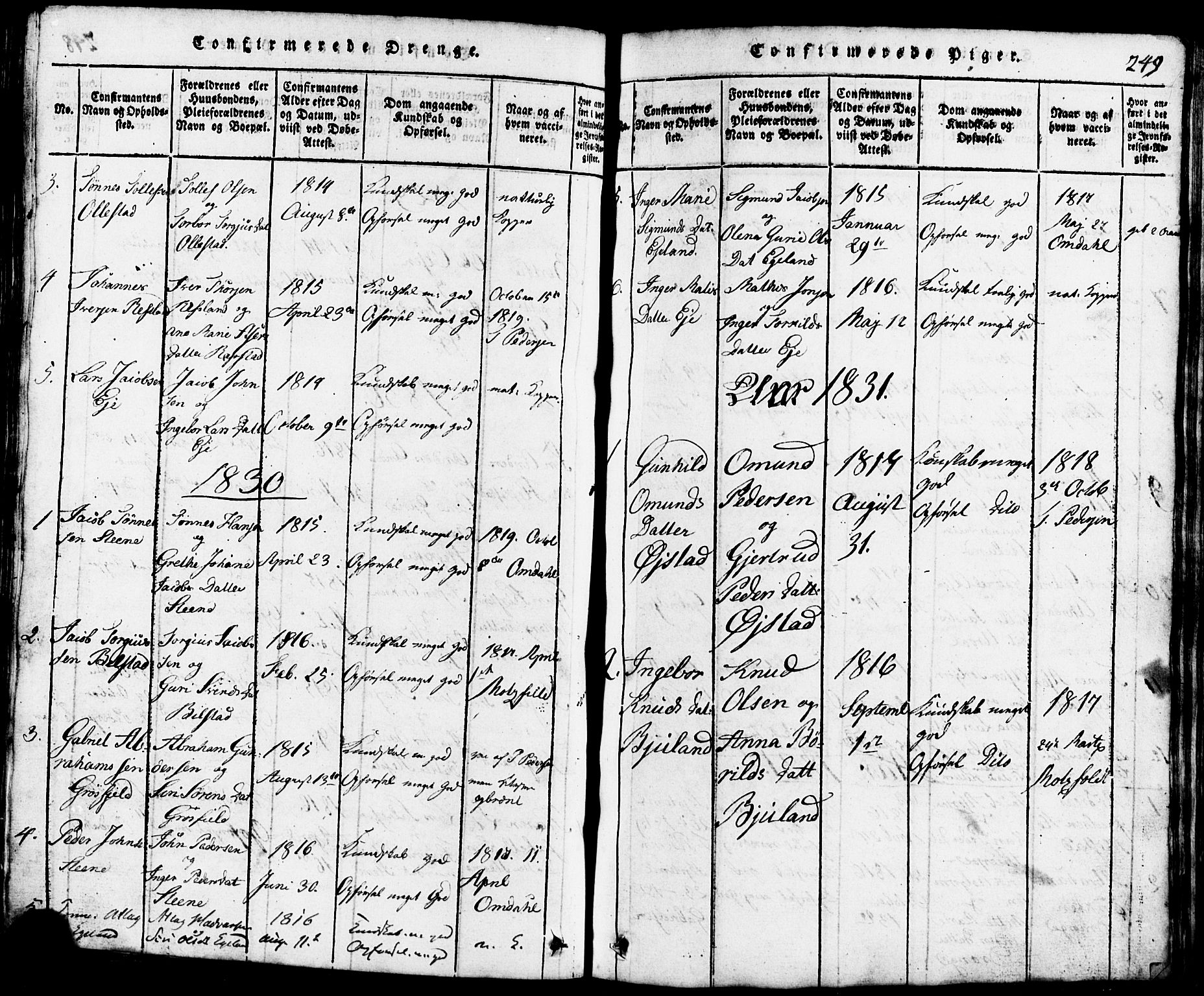 Lund sokneprestkontor, AV/SAST-A-101809/S07/L0001: Parish register (copy) no. B 1, 1815-1853, p. 249