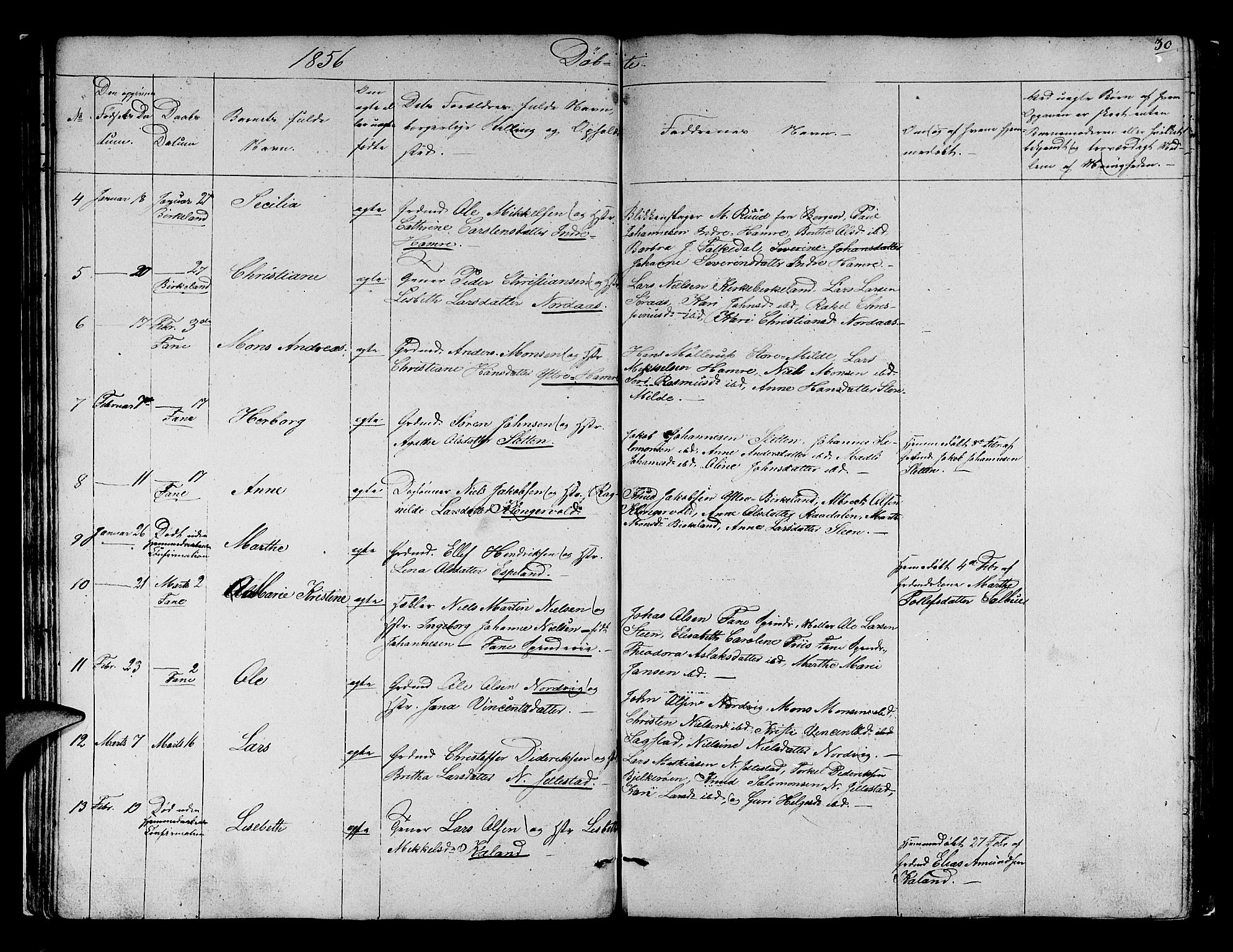Fana Sokneprestembete, SAB/A-75101/H/Hab/Habb/L0002: Parish register (copy) no. B 2, 1851-1860, p. 30