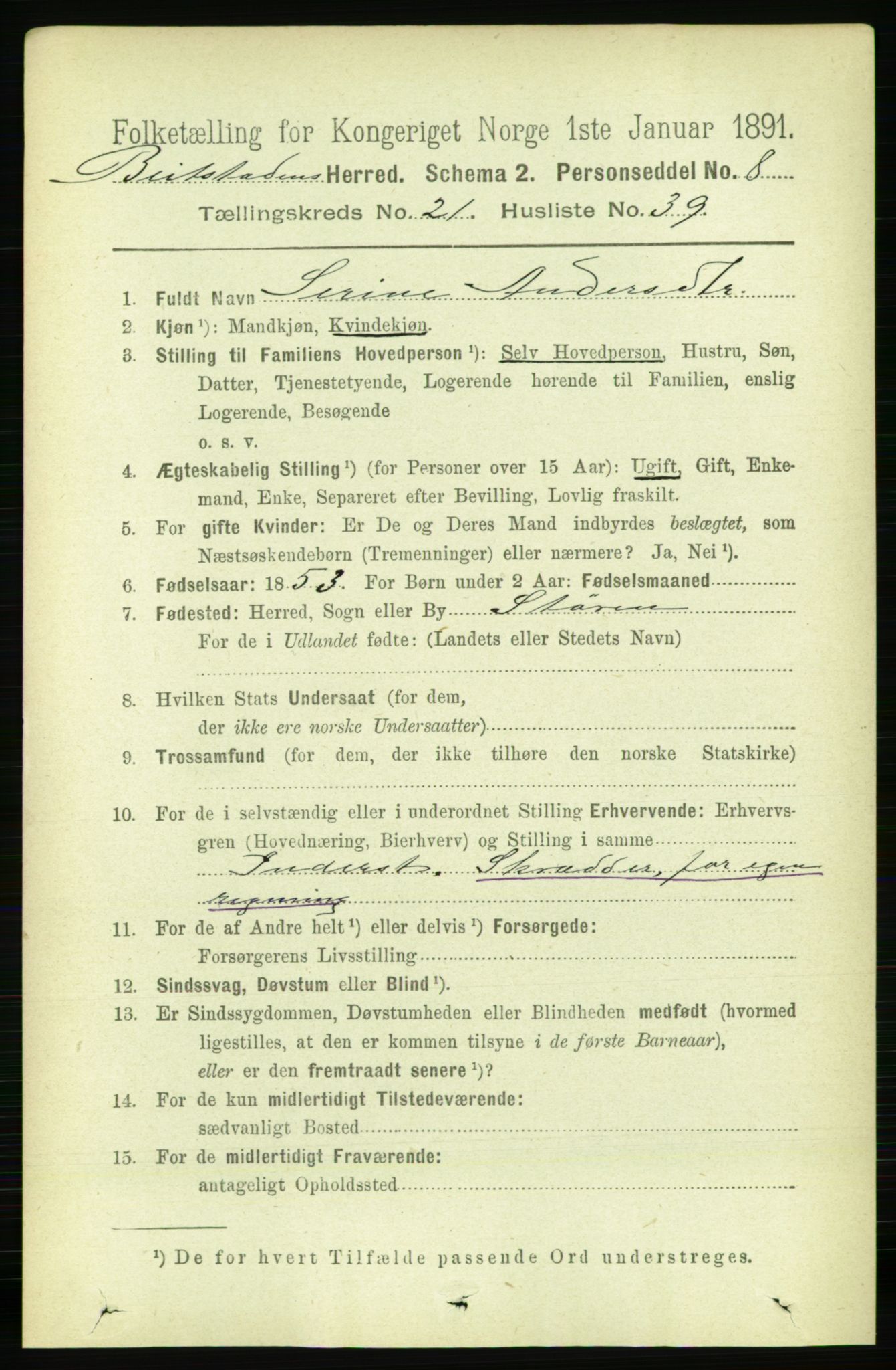 RA, 1891 census for 1727 Beitstad, 1891, p. 5649