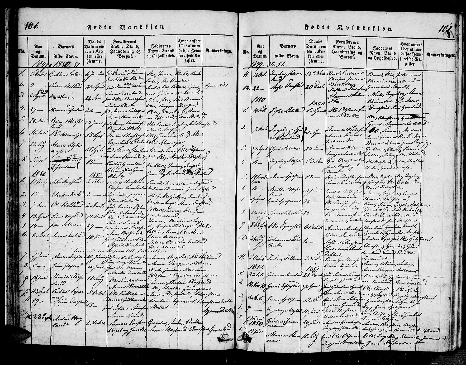 Bjelland sokneprestkontor, AV/SAK-1111-0005/F/Fa/Fab/L0002: Parish register (official) no. A 2, 1816-1869, p. 106-107