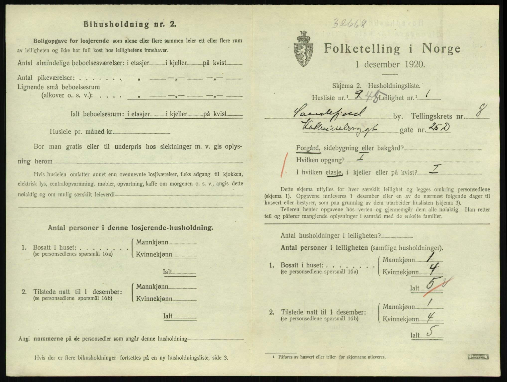 SAKO, 1920 census for Sandefjord, 1920, p. 3396