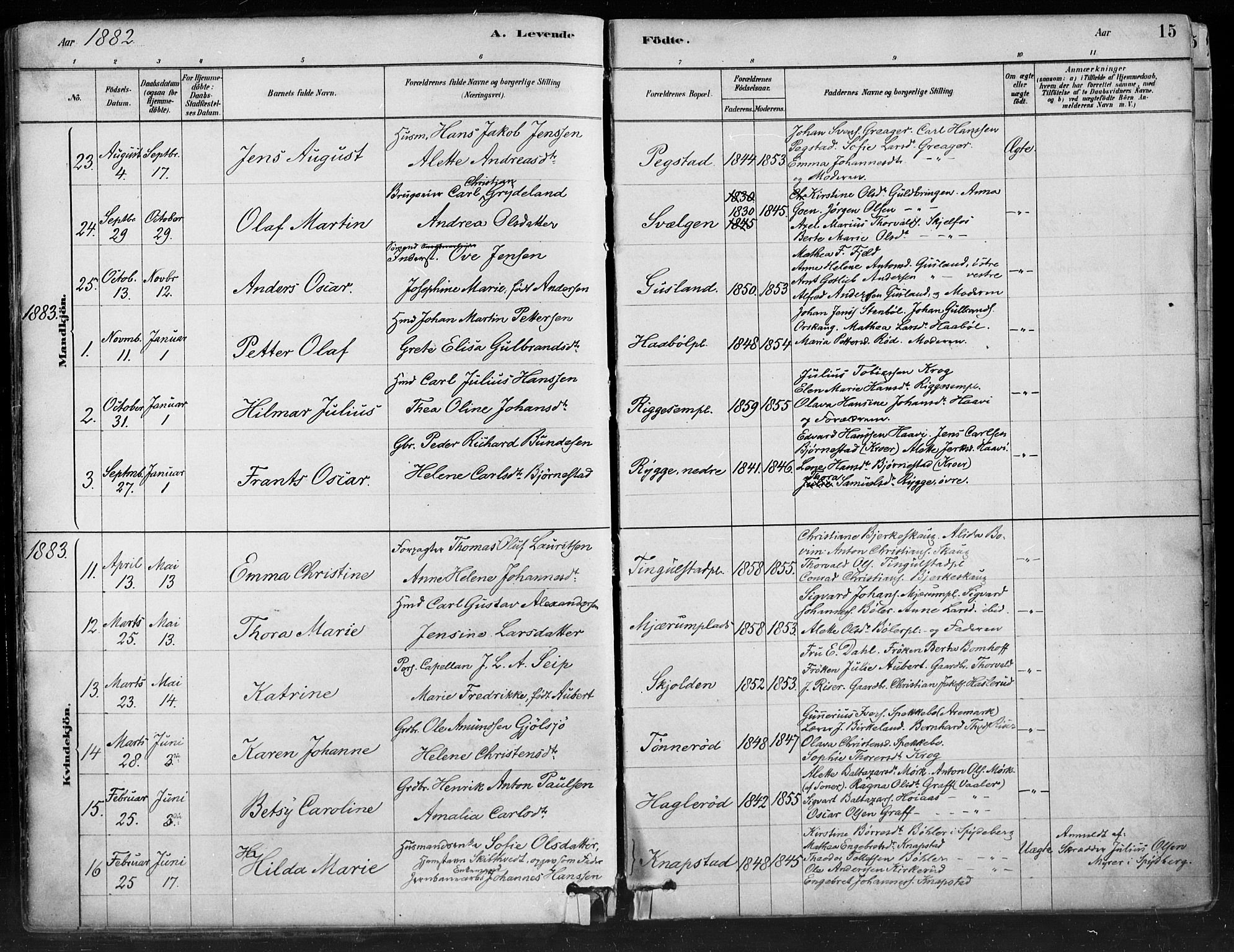 Hobøl prestekontor Kirkebøker, AV/SAO-A-2002/F/Fa/L0005: Parish register (official) no. I 5, 1878-1904, p. 15