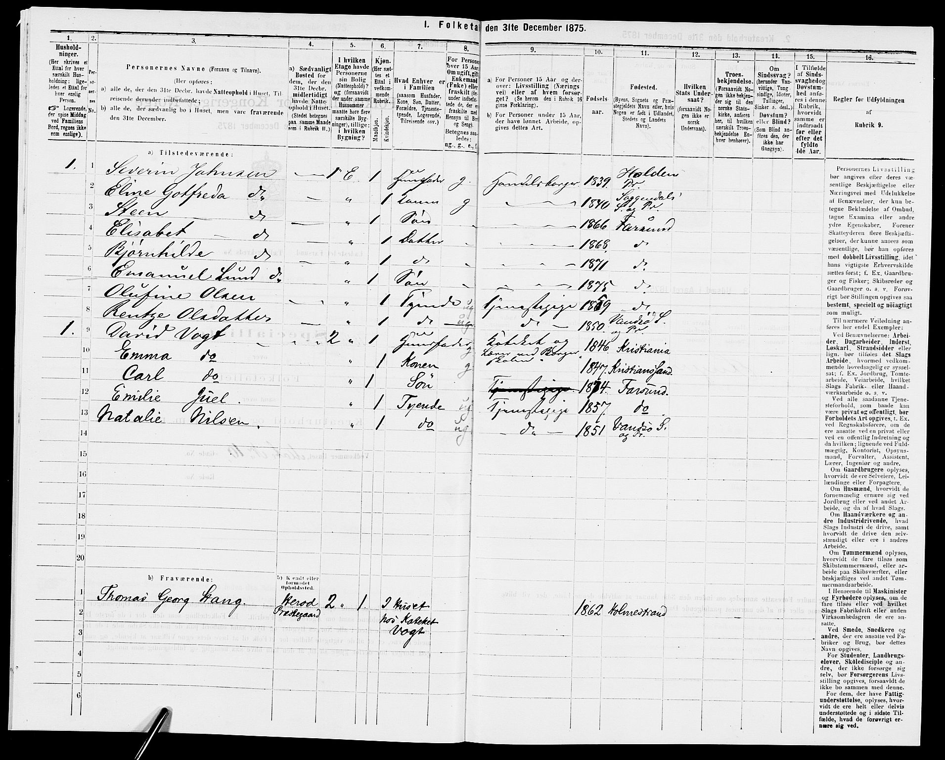 SAK, 1875 census for 1003B Vanse/Farsund, 1875, p. 23