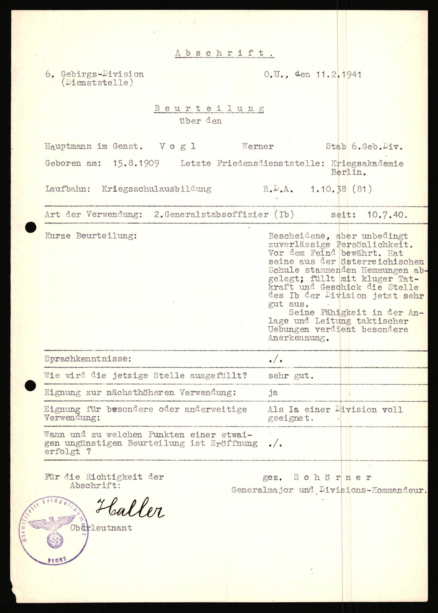 Forsvarets Overkommando. 2 kontor. Arkiv 11.4. Spredte tyske arkivsaker, AV/RA-RAFA-7031/D/Dar/Dara/L0019: Personalbøker og diverse, 1940-1945, p. 608
