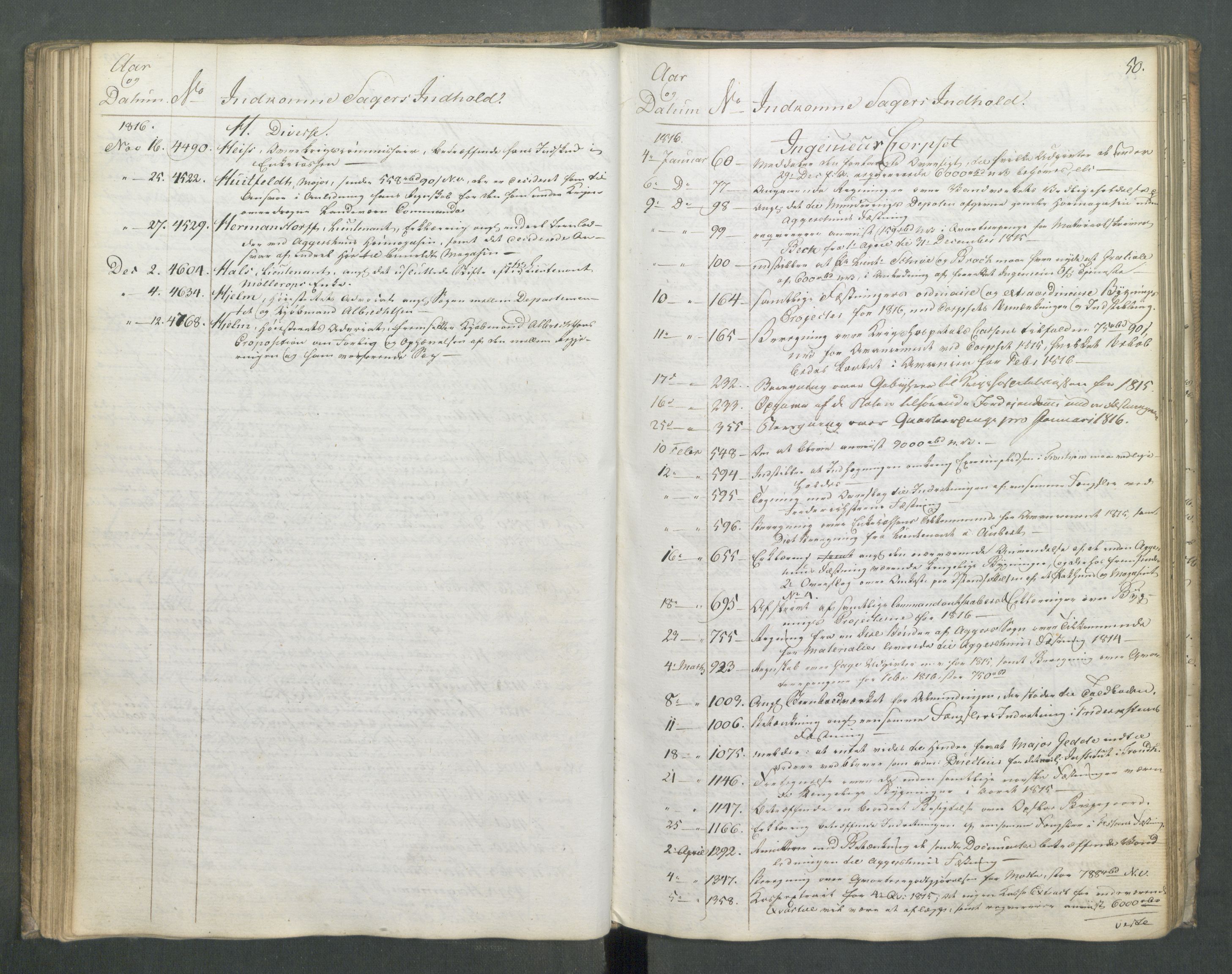 Armédepartementet, RA/RAFA-3493/C/Ca/L0010: 6. Departements Register Indg., 1816, p. 50