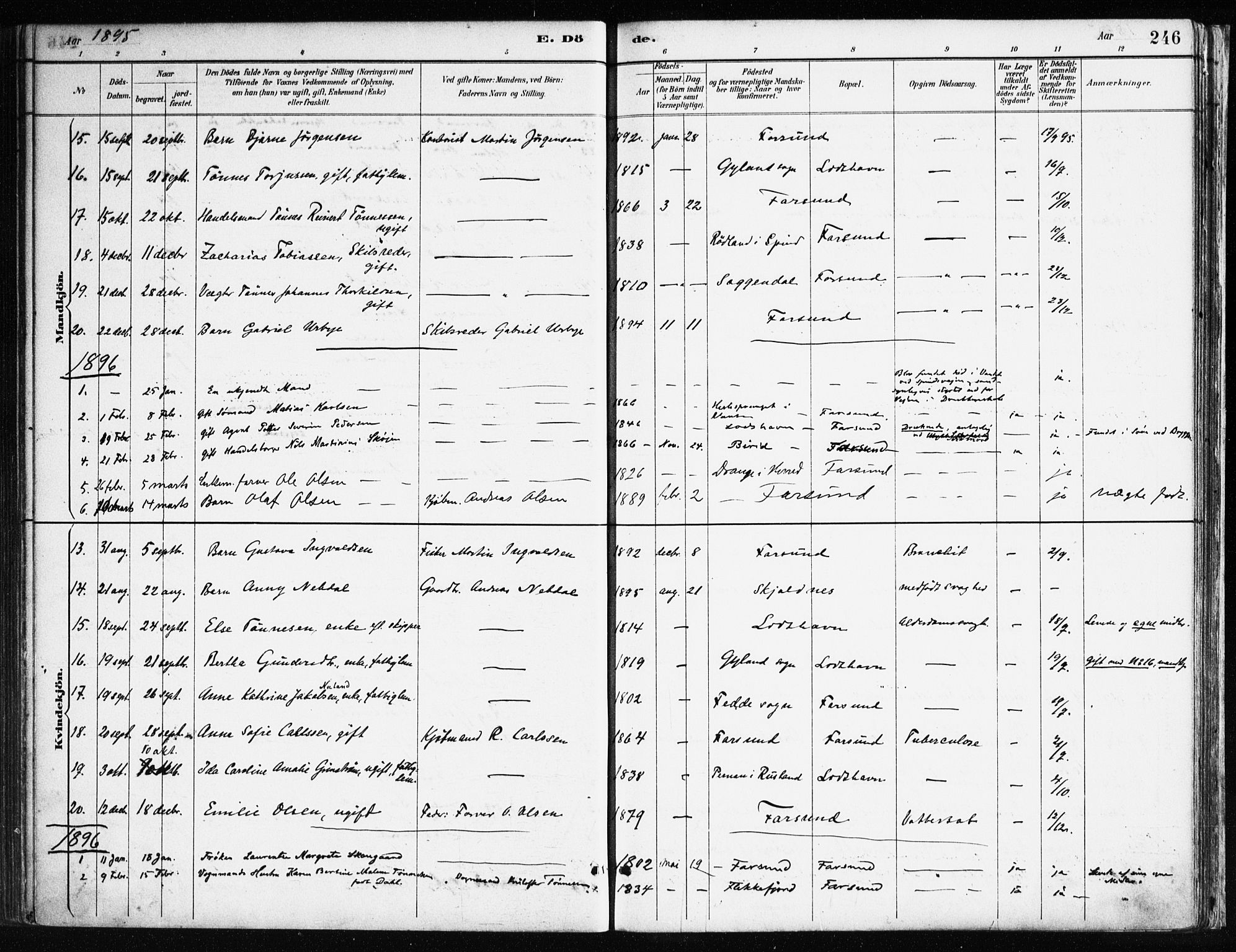 Farsund sokneprestkontor, SAK/1111-0009/F/Fa/L0006: Parish register (official) no. A 6, 1887-1920, p. 246