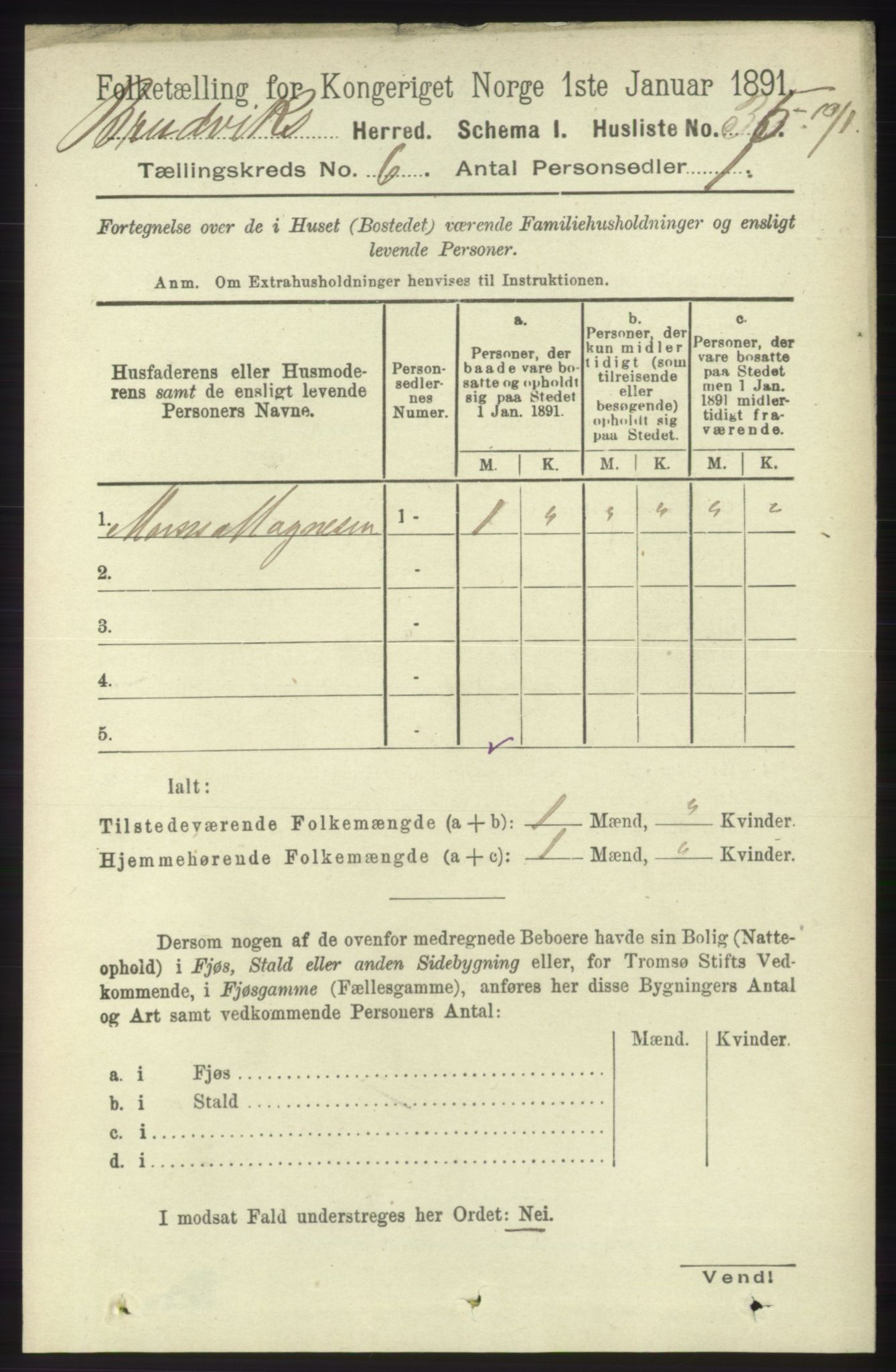 RA, 1891 census for 1251 Bruvik, 1891, p. 1762