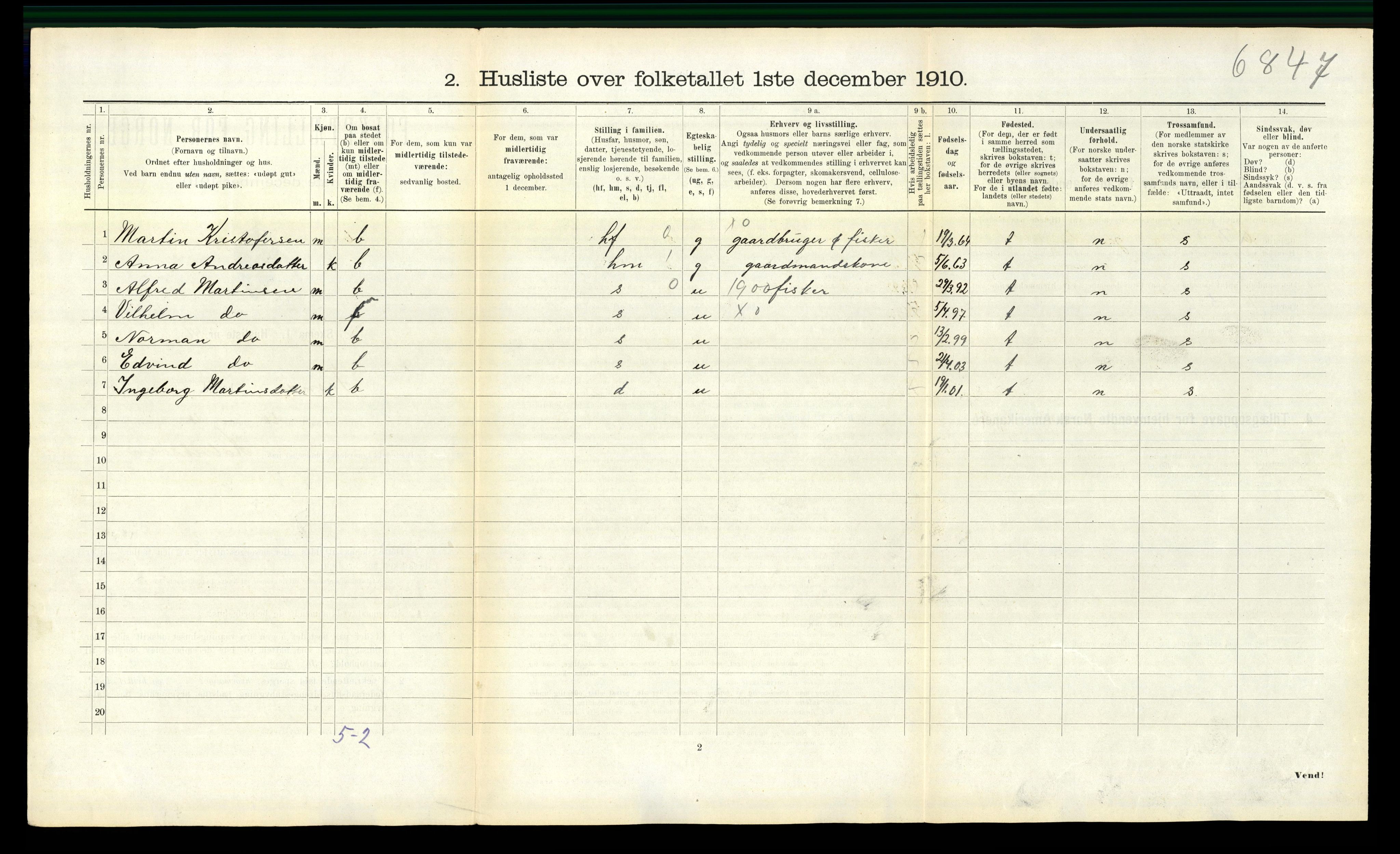 RA, 1910 census for Fosnes, 1910, p. 254