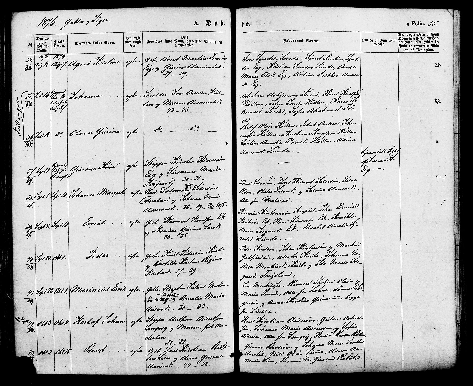 Søgne sokneprestkontor, AV/SAK-1111-0037/F/Fa/Fab/L0011: Parish register (official) no. A 11, 1869-1879, p. 55