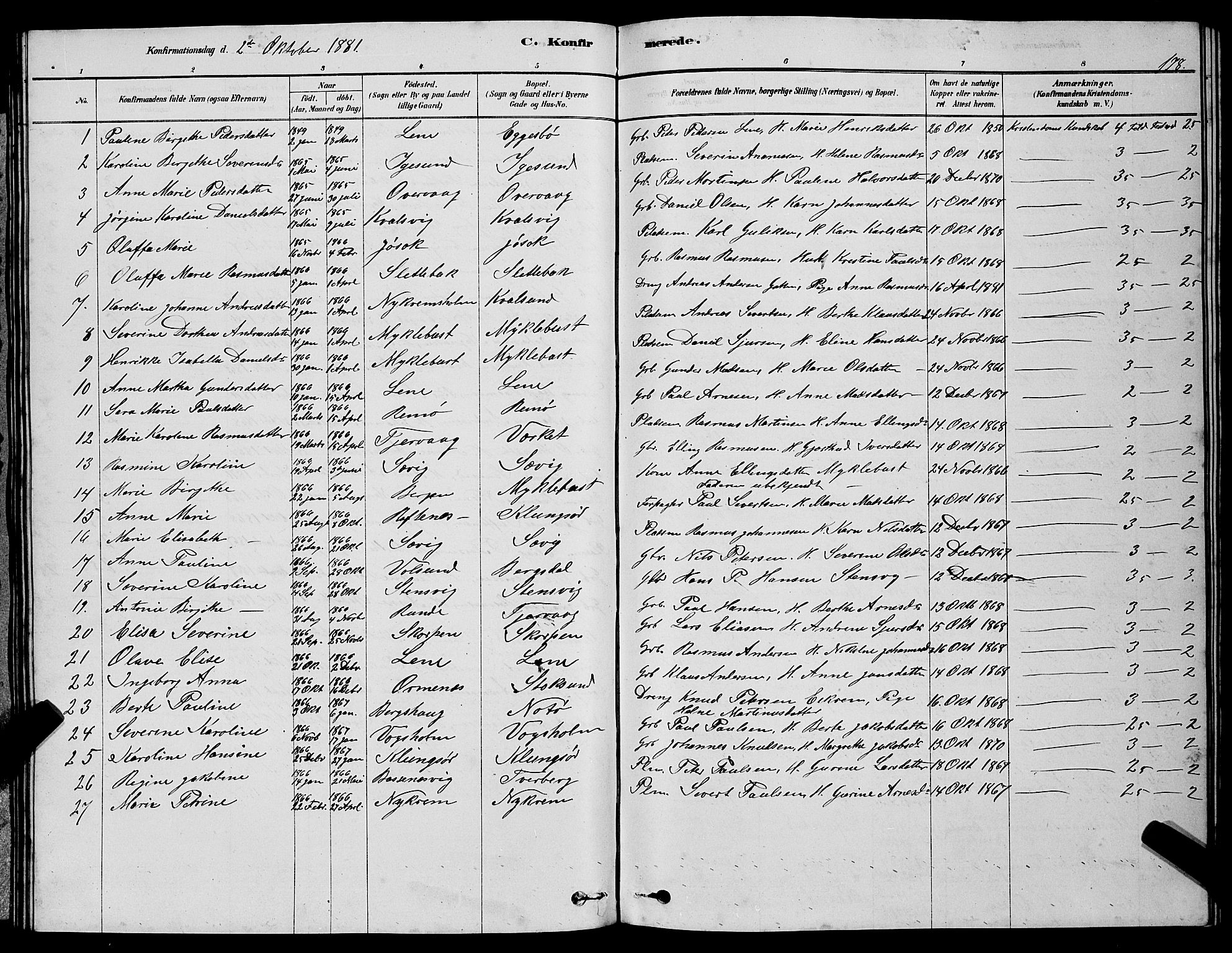 Ministerialprotokoller, klokkerbøker og fødselsregistre - Møre og Romsdal, AV/SAT-A-1454/507/L0081: Parish register (copy) no. 507C04, 1878-1898, p. 178