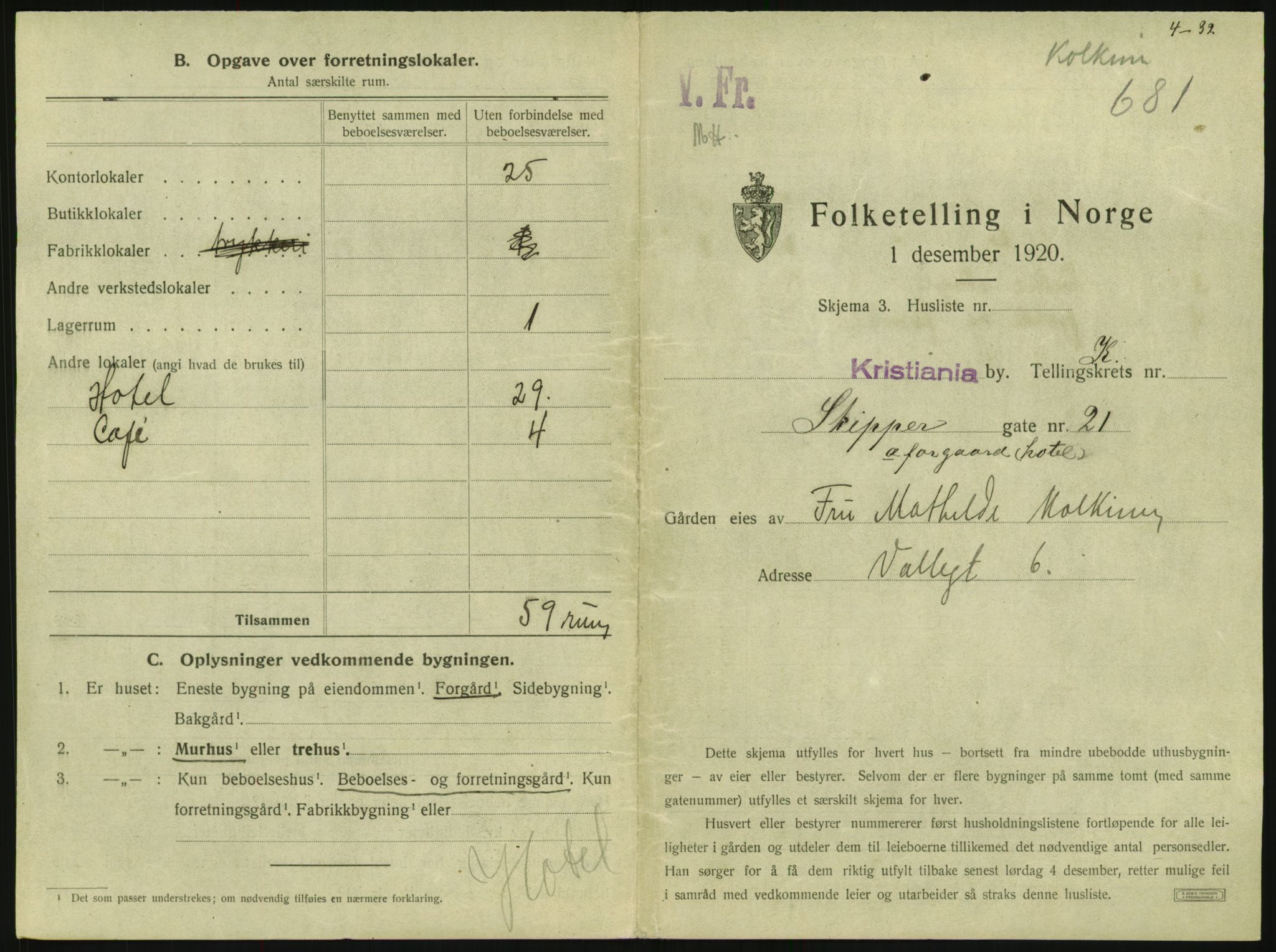 SAO, 1920 census for Kristiania, 1920, p. 95717