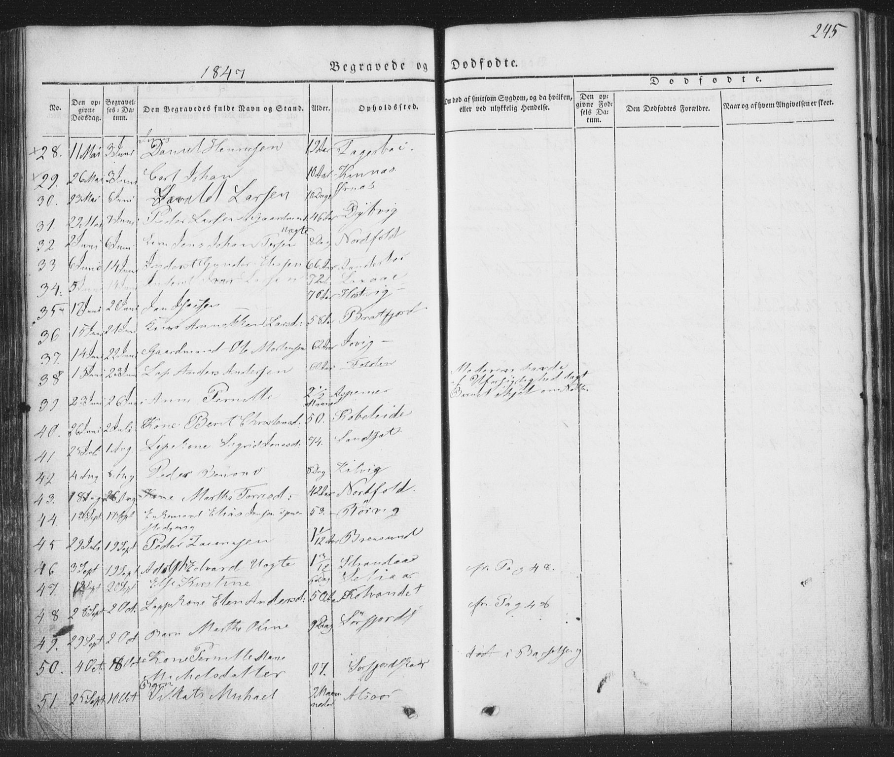 Ministerialprotokoller, klokkerbøker og fødselsregistre - Nordland, AV/SAT-A-1459/853/L0769: Parish register (official) no. 853A08, 1836-1856, p. 245