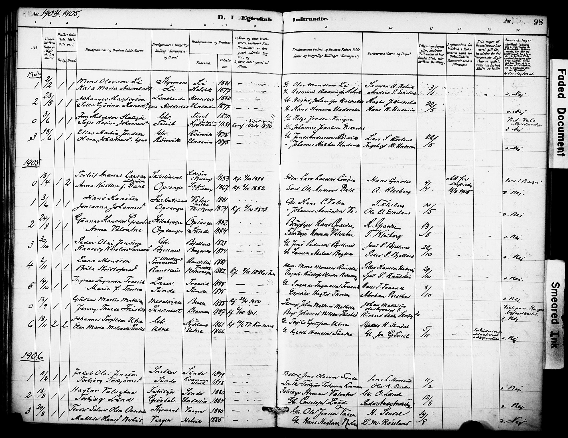 Kvinnherad sokneprestembete, AV/SAB-A-76401/H/Haa: Parish register (official) no. D 1, 1887-1910, p. 98