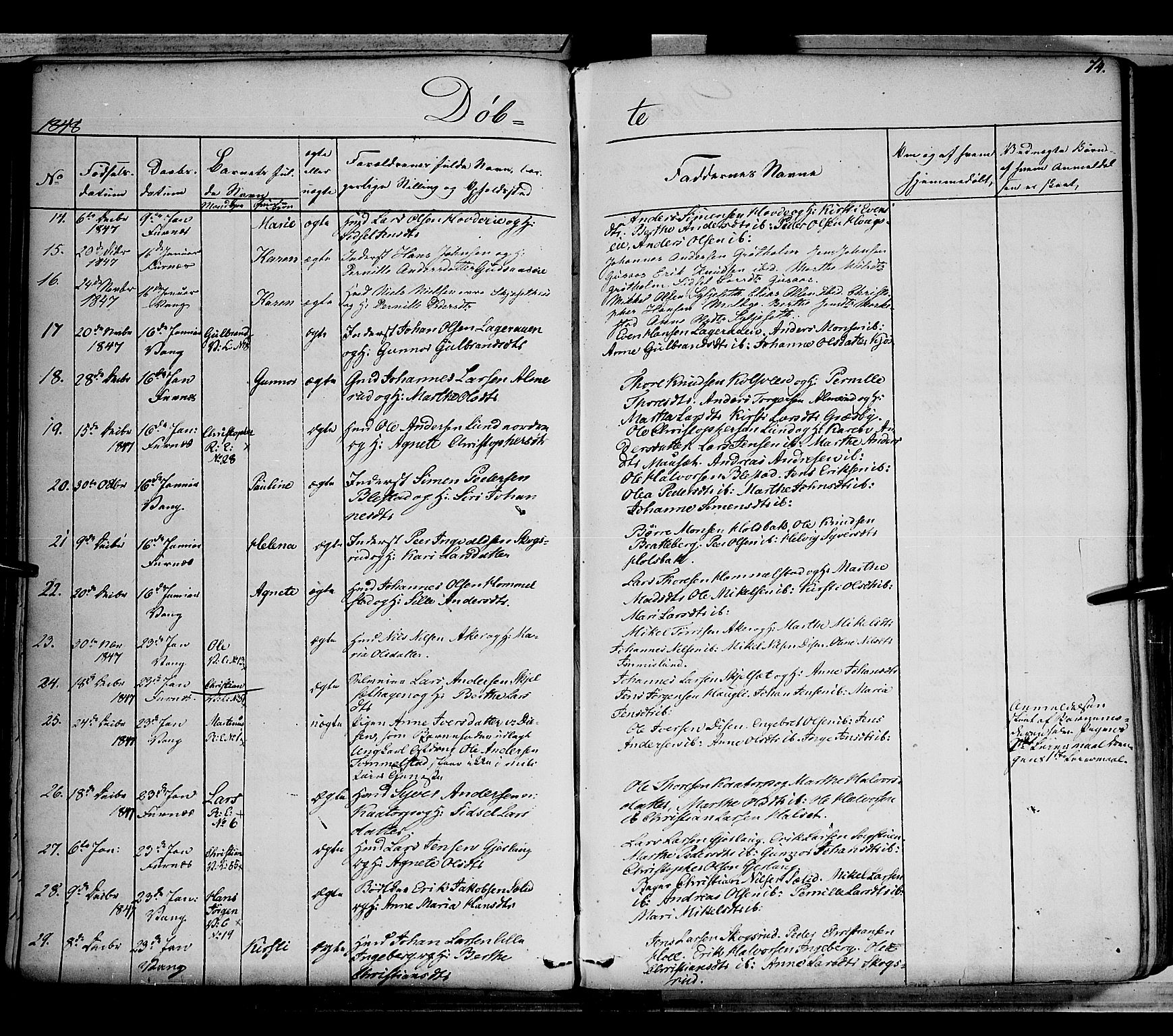 Vang prestekontor, Hedmark, AV/SAH-PREST-008/H/Ha/Haa/L0010: Parish register (official) no. 10, 1841-1855, p. 74