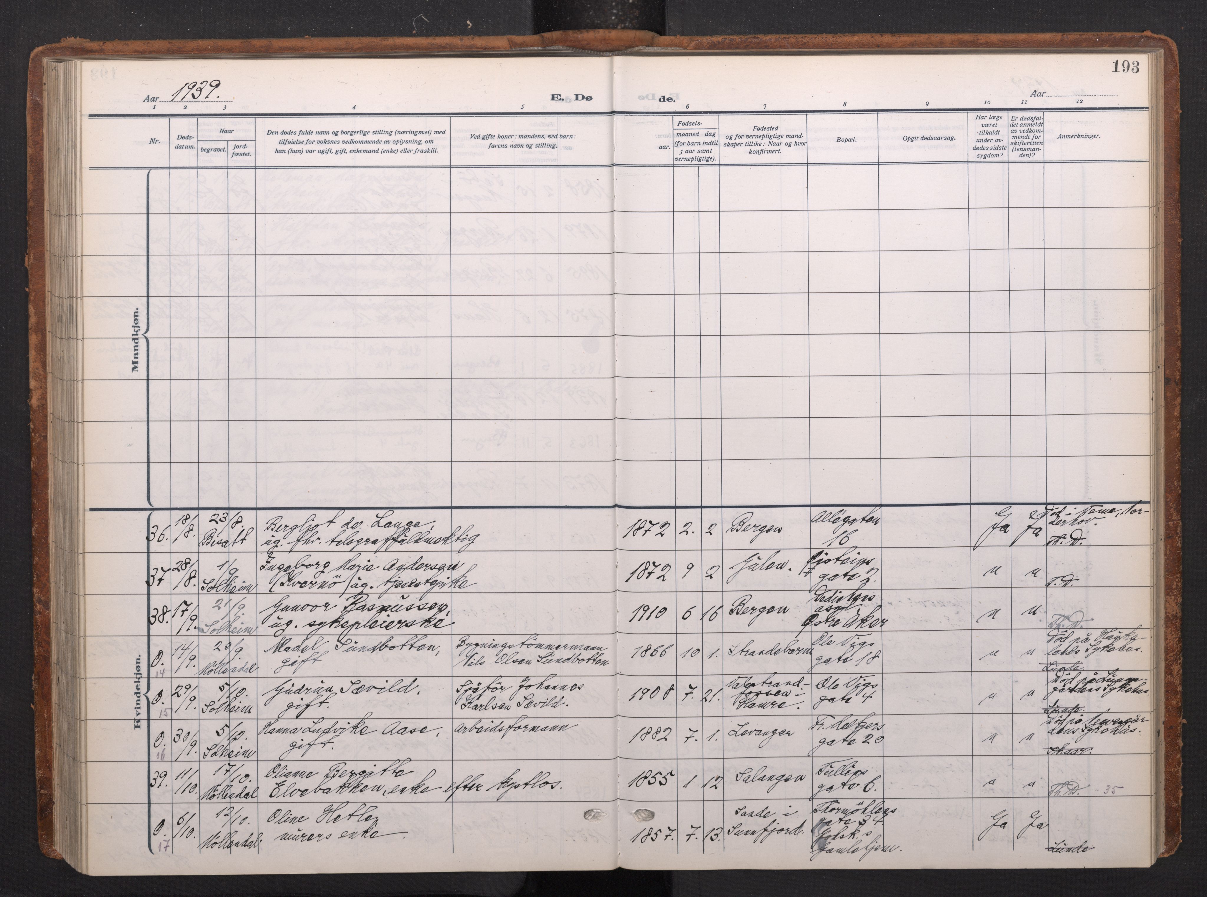 Johanneskirken sokneprestembete, AV/SAB-A-76001/H/Haa/L0020: Parish register (official) no. E 2, 1916-1951, p. 193