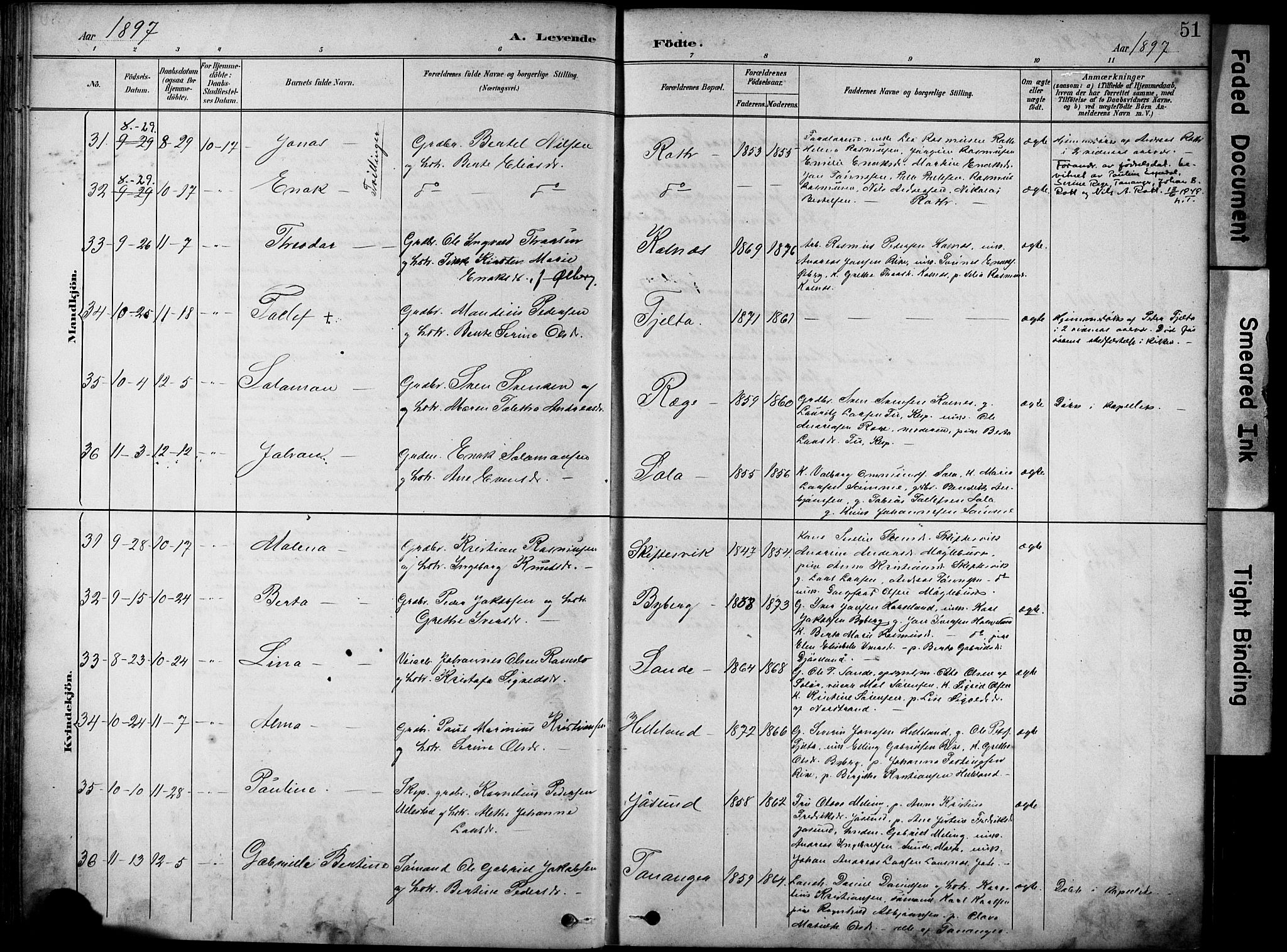 Håland sokneprestkontor, AV/SAST-A-101802/001/30BA/L0012: Parish register (official) no. A 11, 1889-1900, p. 51