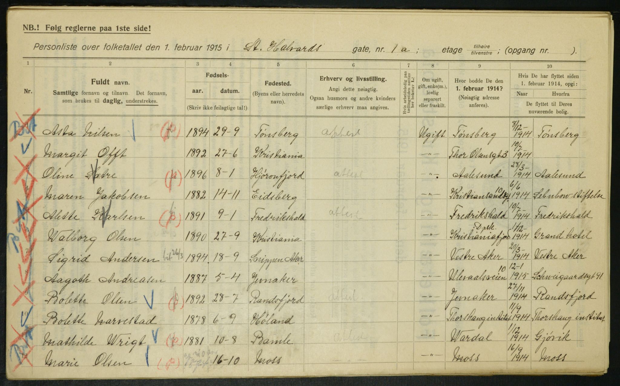 OBA, Municipal Census 1915 for Kristiania, 1915, p. 87046