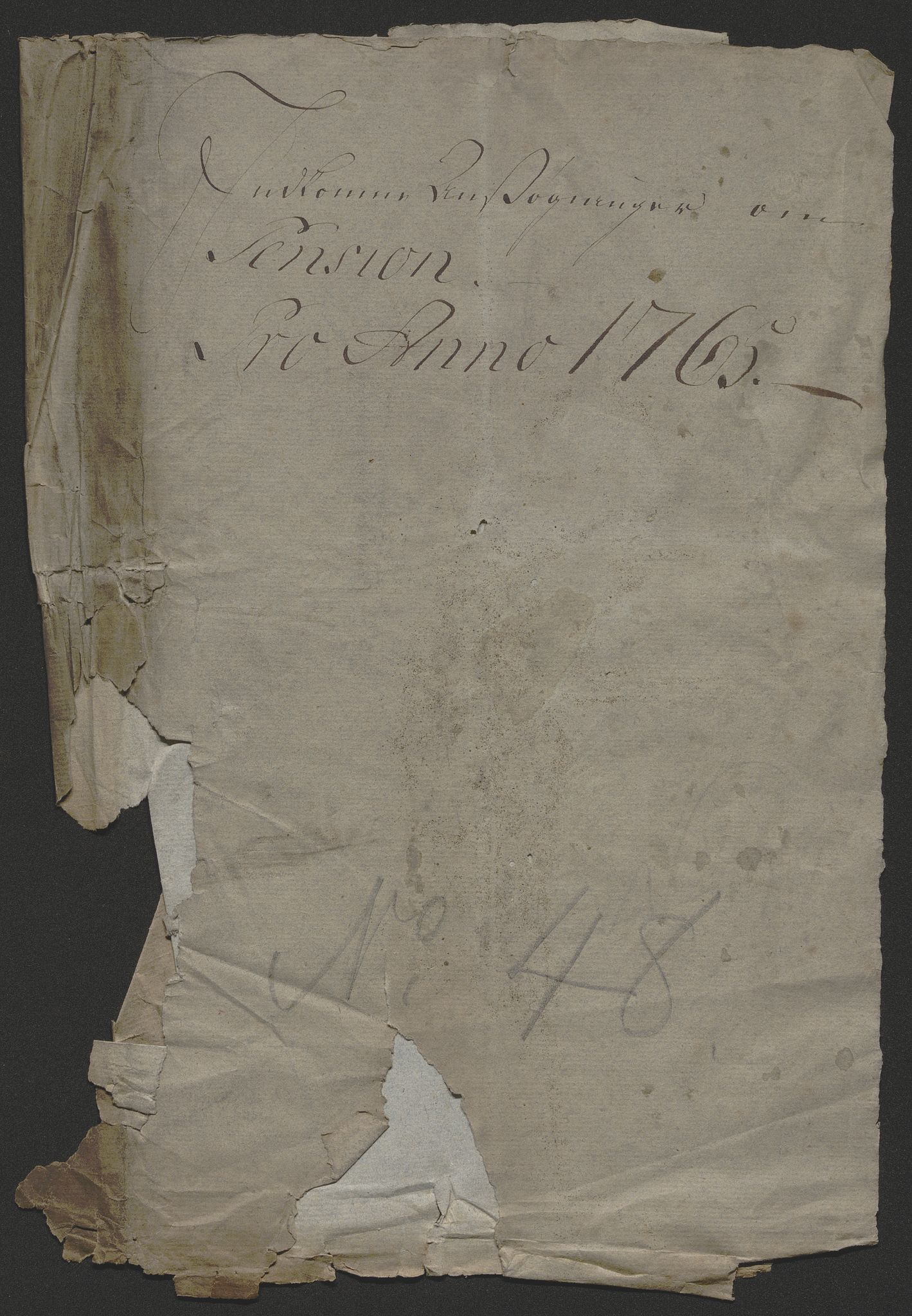 Forsvaret, Den norske kvesthuskasse/krigshospitalkasse, AV/RA-RAFA-1887/F/Fa/L0023: Ansøkninger om pensjon, pengelån m.v., 1765, p. 4