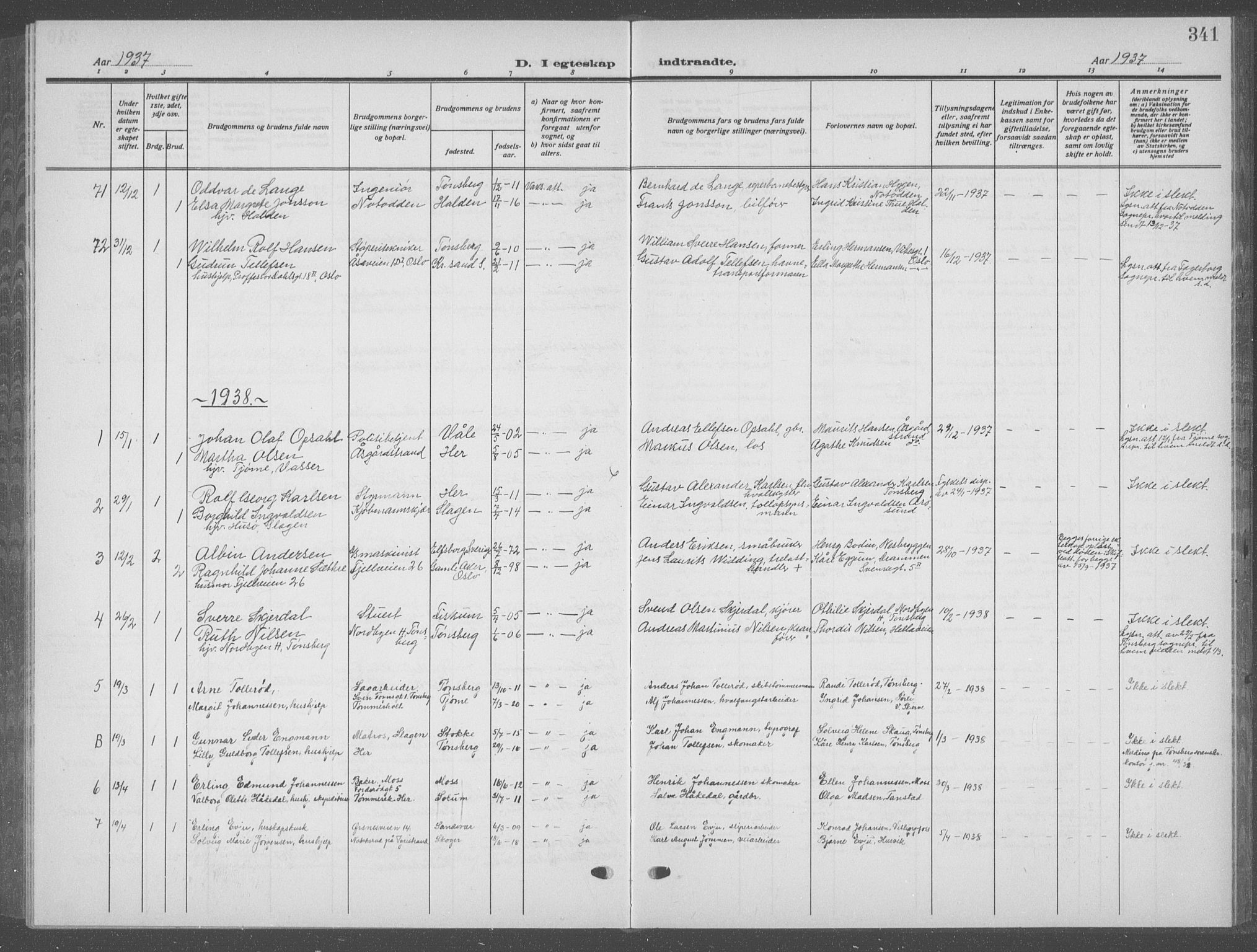 Nøtterøy kirkebøker, SAKO/A-354/G/Ga/L0006: Parish register (copy) no. I 6, 1925-1939, p. 341