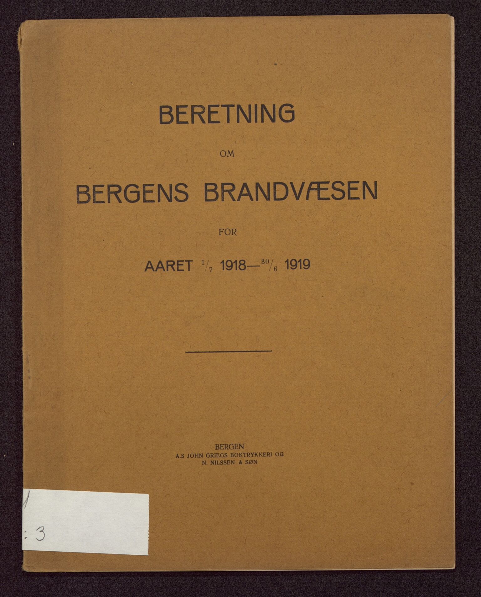 Bergen kommune. Brannvesenet (1863-1971), BBA/A-1181/X/Xa/L0003: Årsberetning, 1918-1919