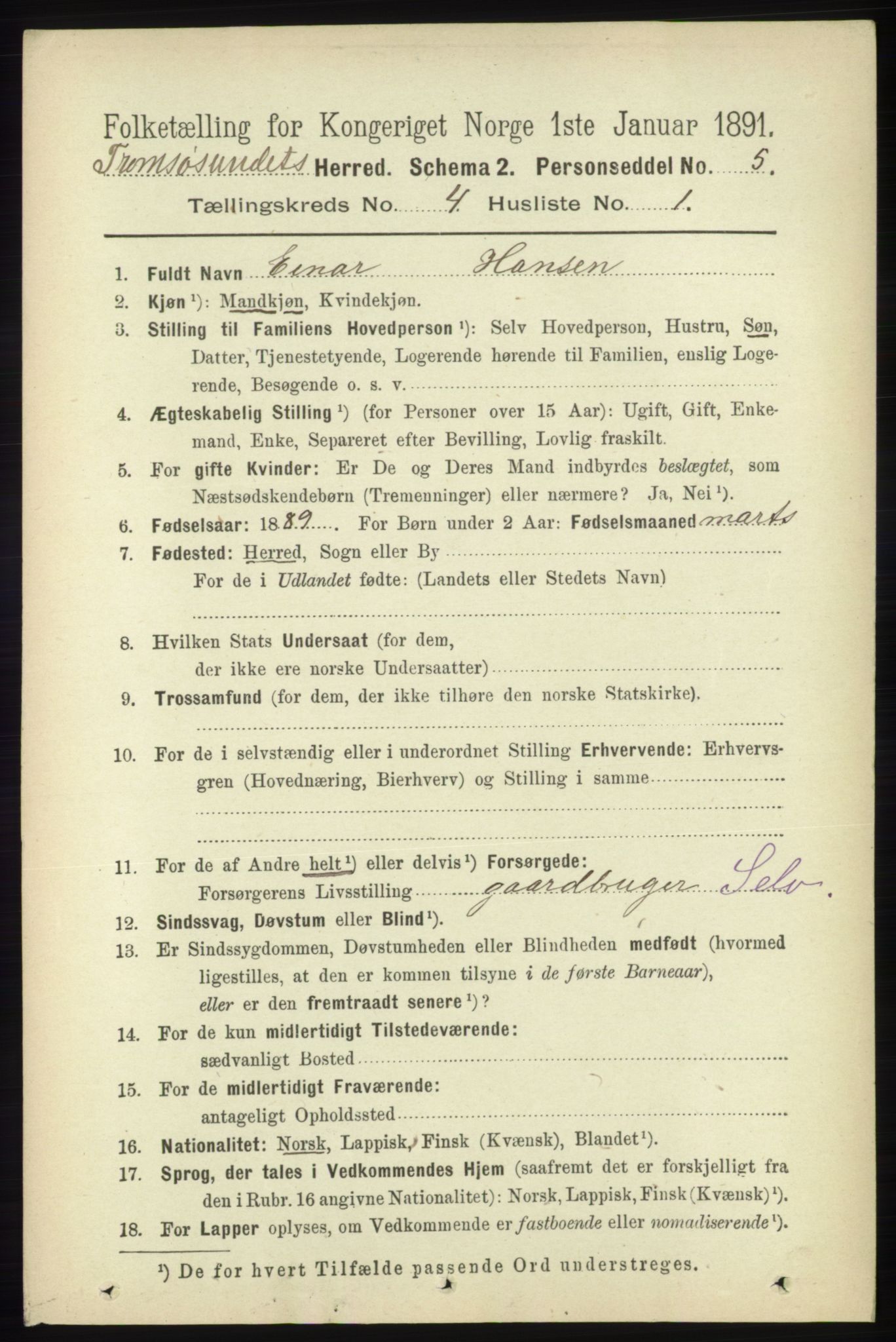 RA, 1891 census for 1934 Tromsøysund, 1891, p. 1552