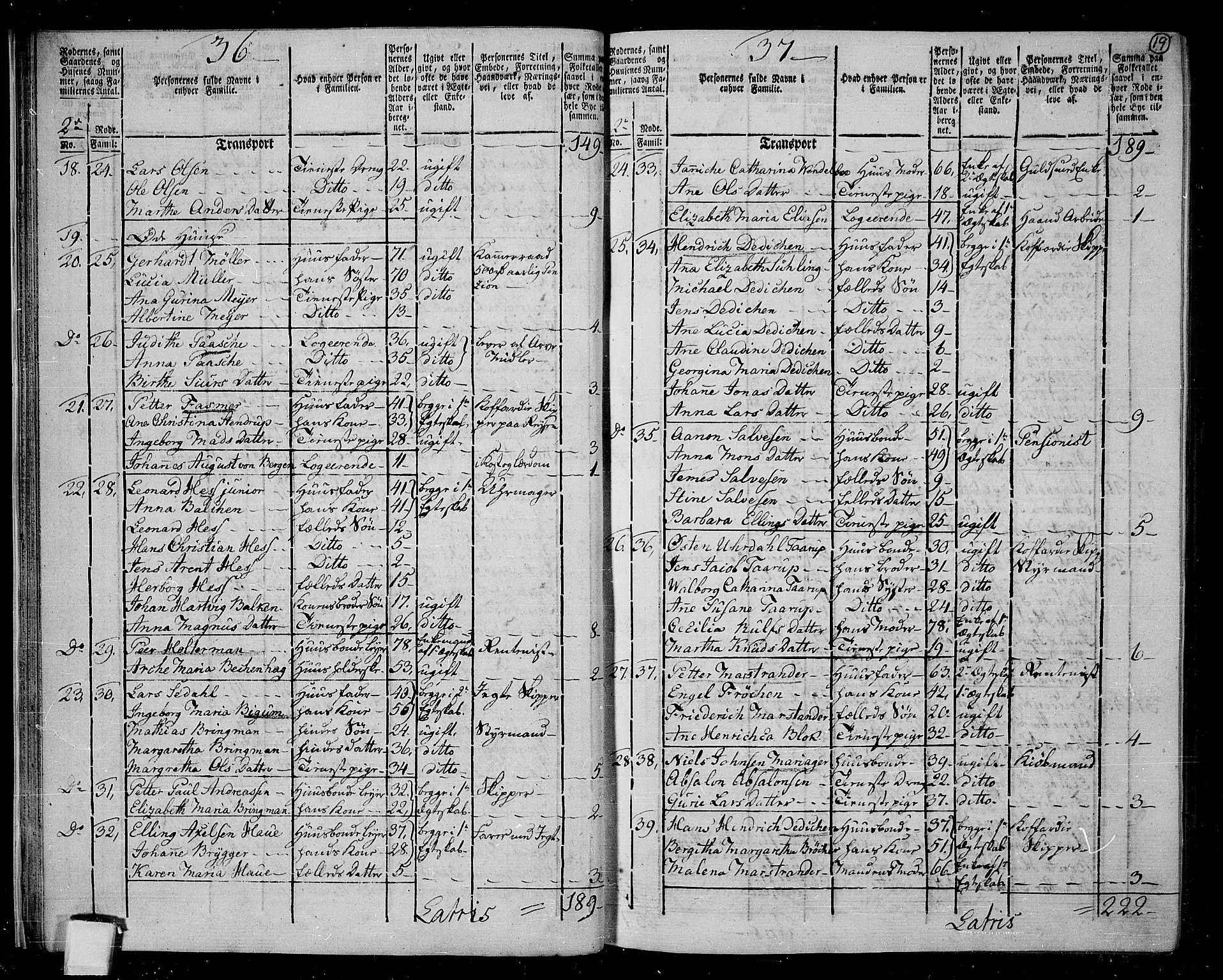 RA, 1801 census for 1301 Bergen, 1801, p. 18b-19a