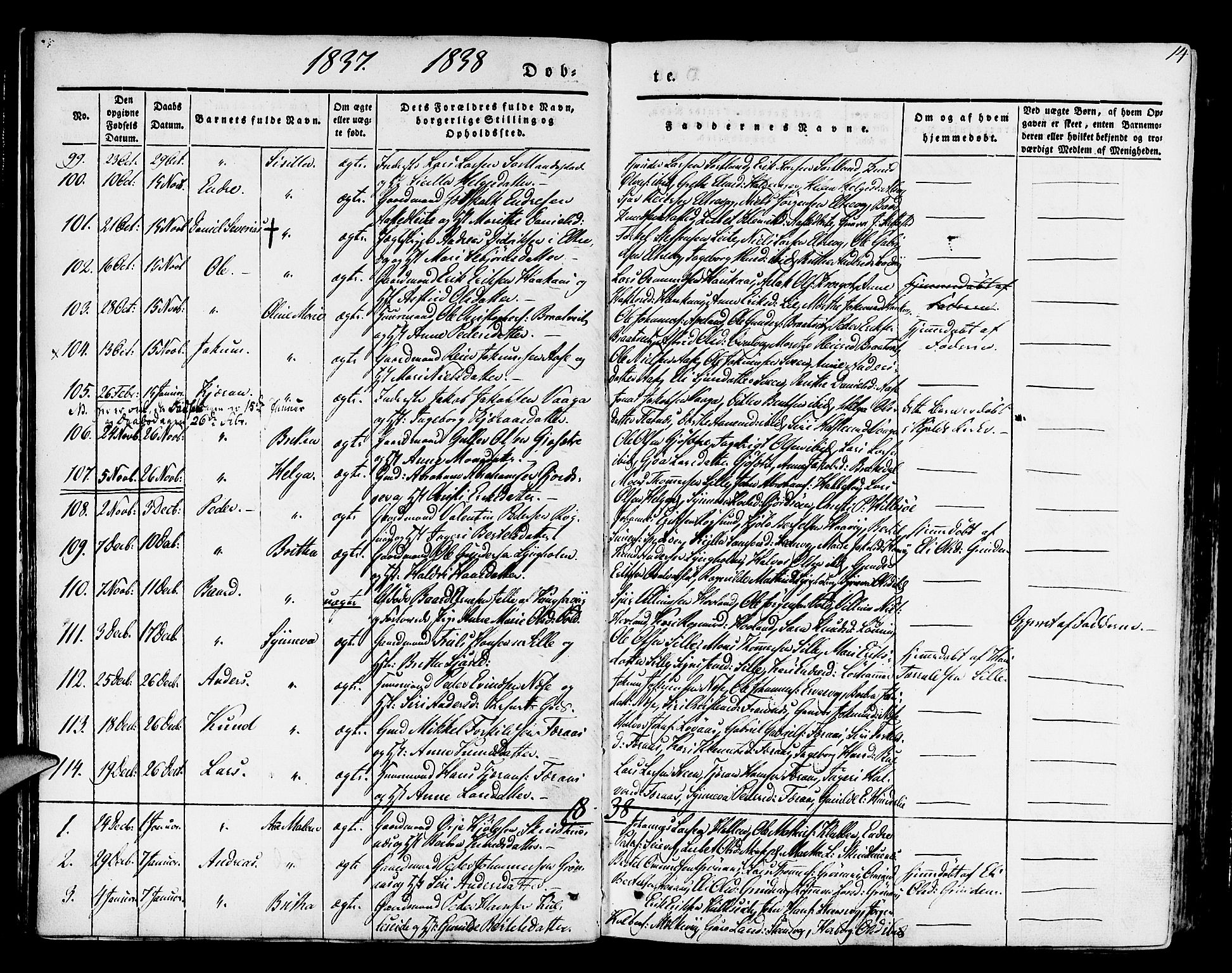 Finnås sokneprestembete, AV/SAB-A-99925/H/Ha/Haa/Haaa/L0006: Parish register (official) no. A 6, 1836-1850, p. 14